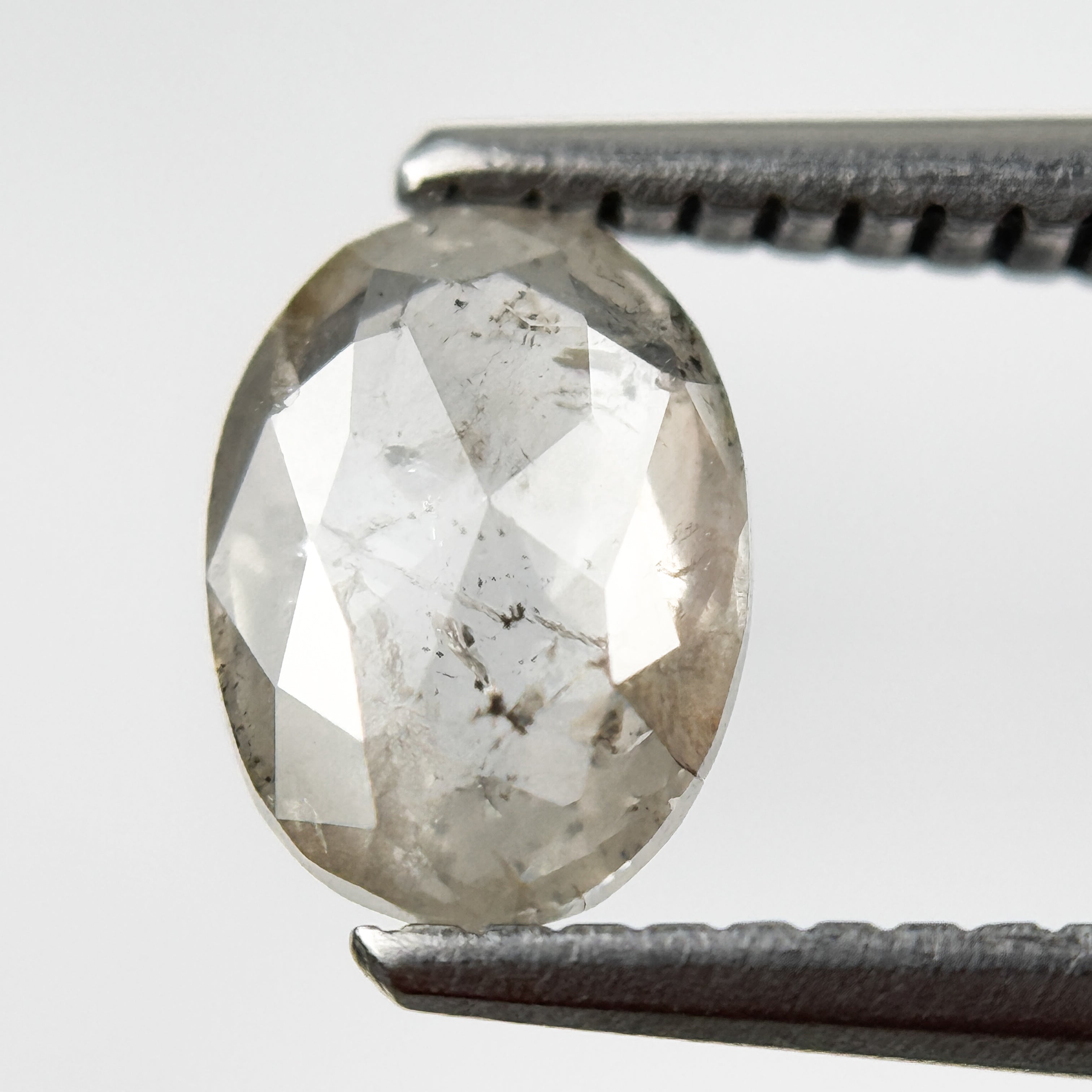 1.03 Ct Oval Rose Cut White Natural Salt and Pepper Diamond