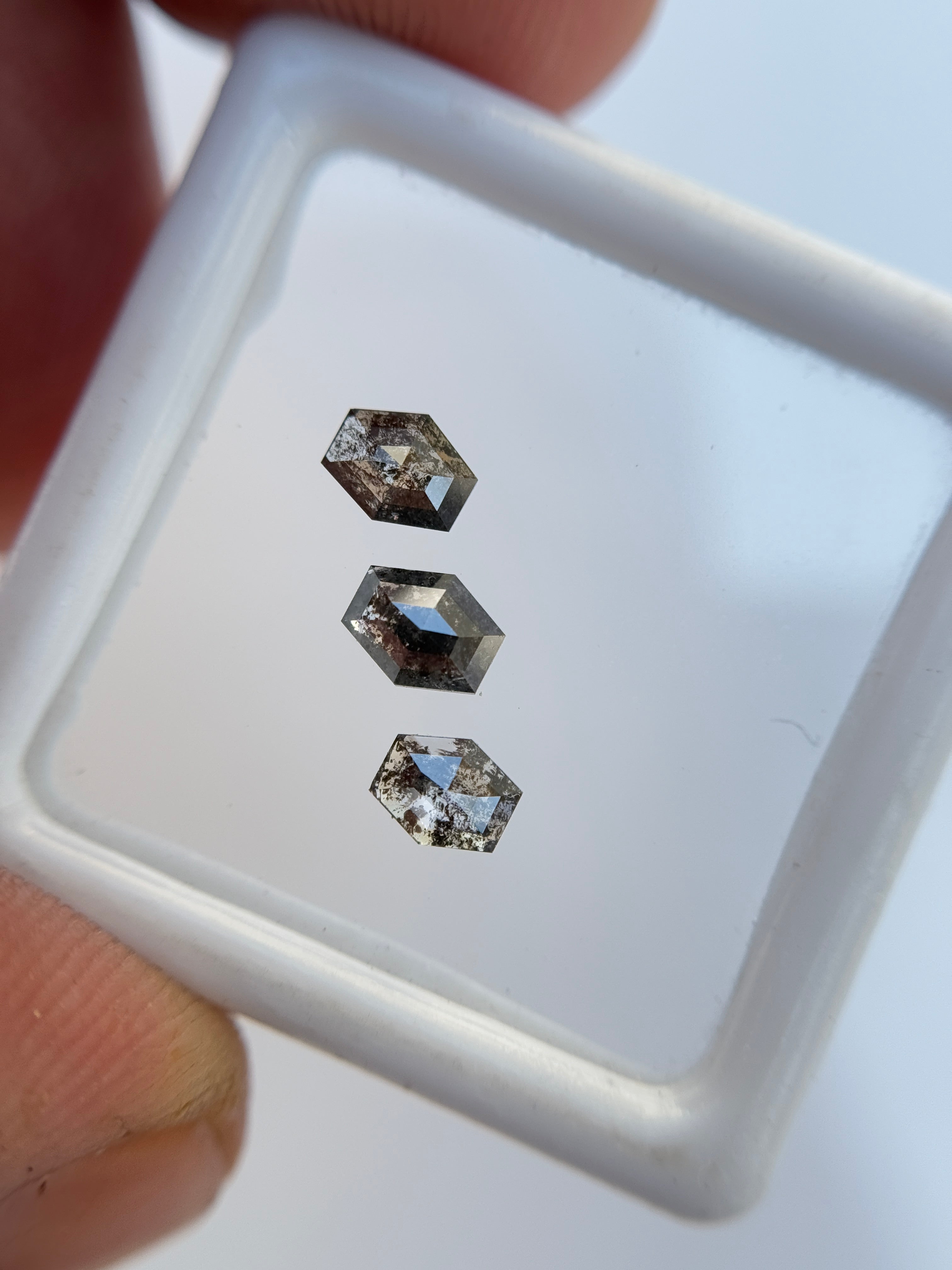 1 Ct Hexagon Rose Cut Grey Natural Salt and Pepper Diamond