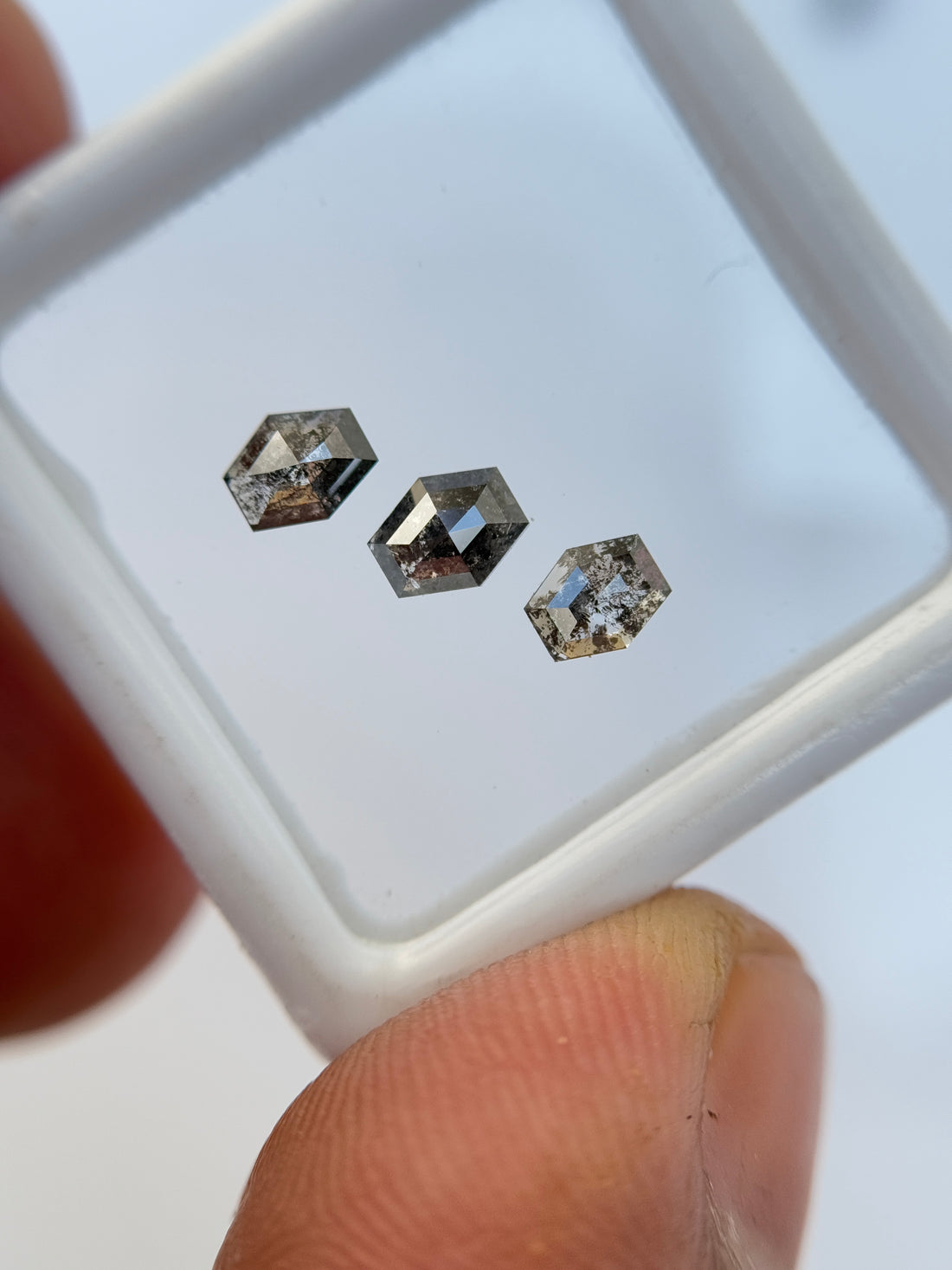 1 Ct Hexagon Rose Cut Grey Natural Salt and Pepper Diamond