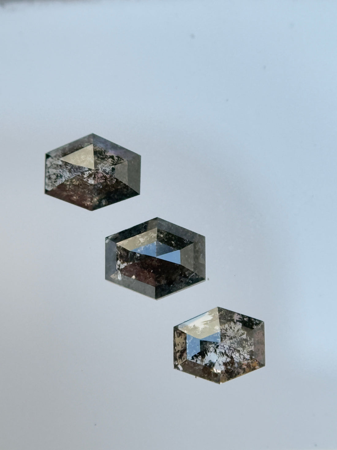 1 Ct Hexagon Rose Cut Grey Natural Salt and Pepper Diamond
