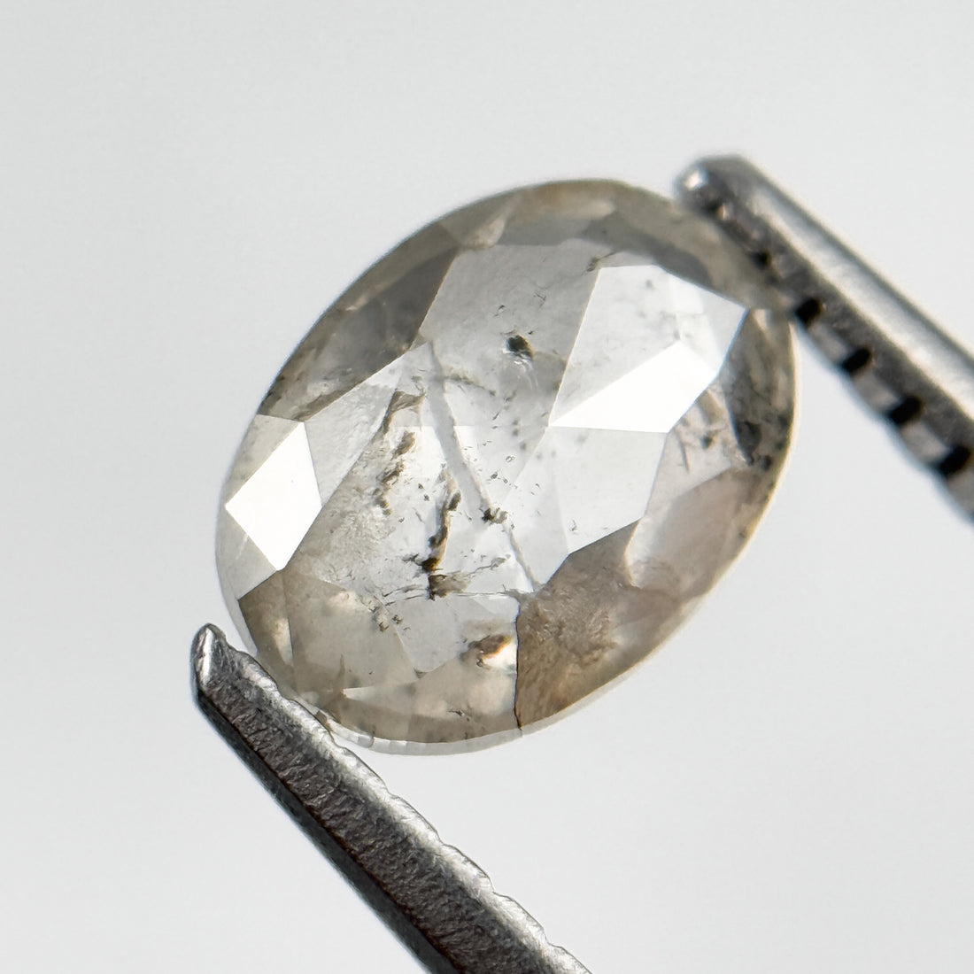 1.03 Ct Oval Rose Cut White Natural Salt and Pepper Diamond