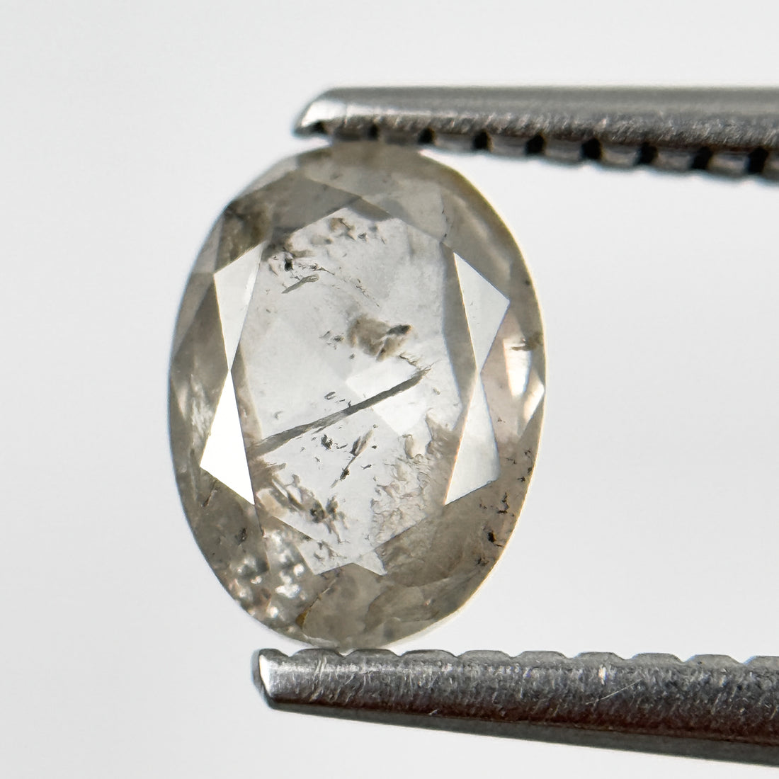 1.03 Ct Oval Rose Cut White Natural Salt and Pepper Diamond