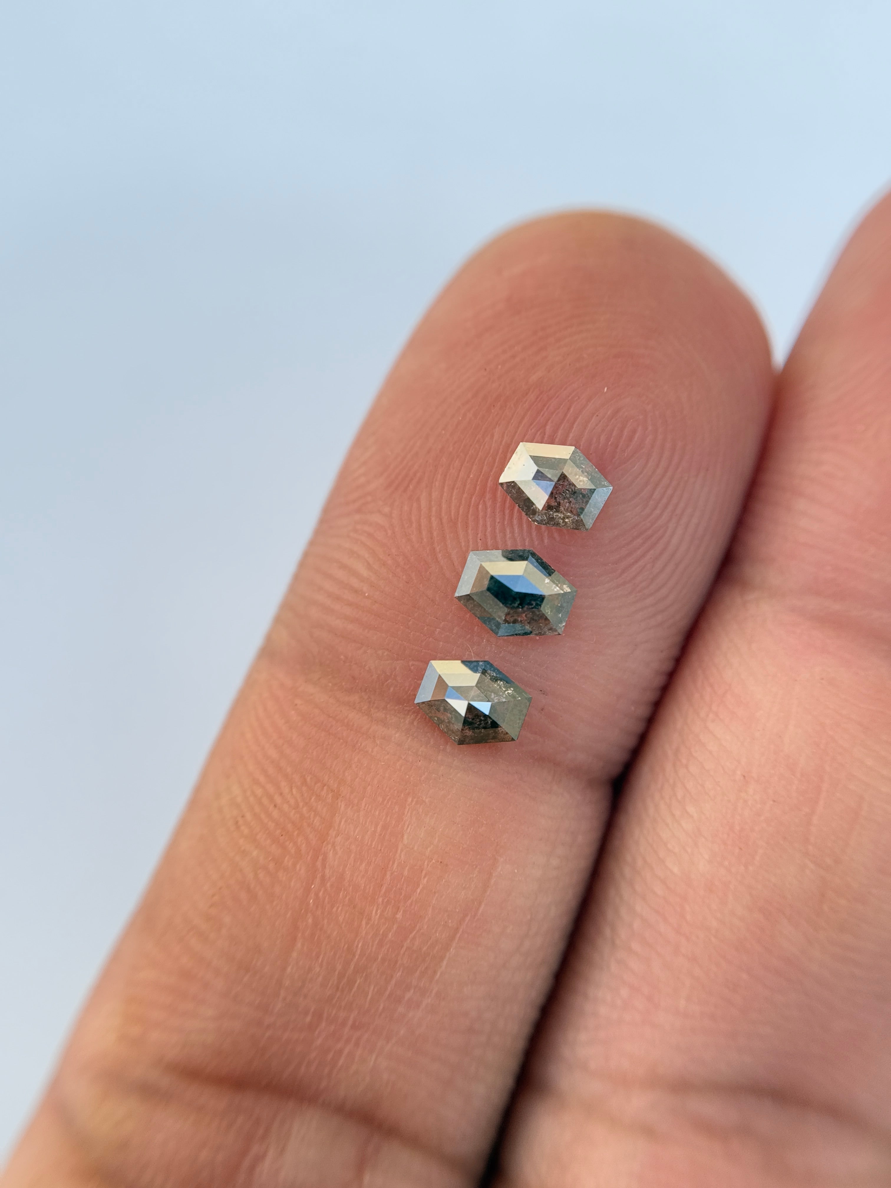 1 Ct Hexagon Rose Cut Grey Natural Salt and Pepper Diamond
