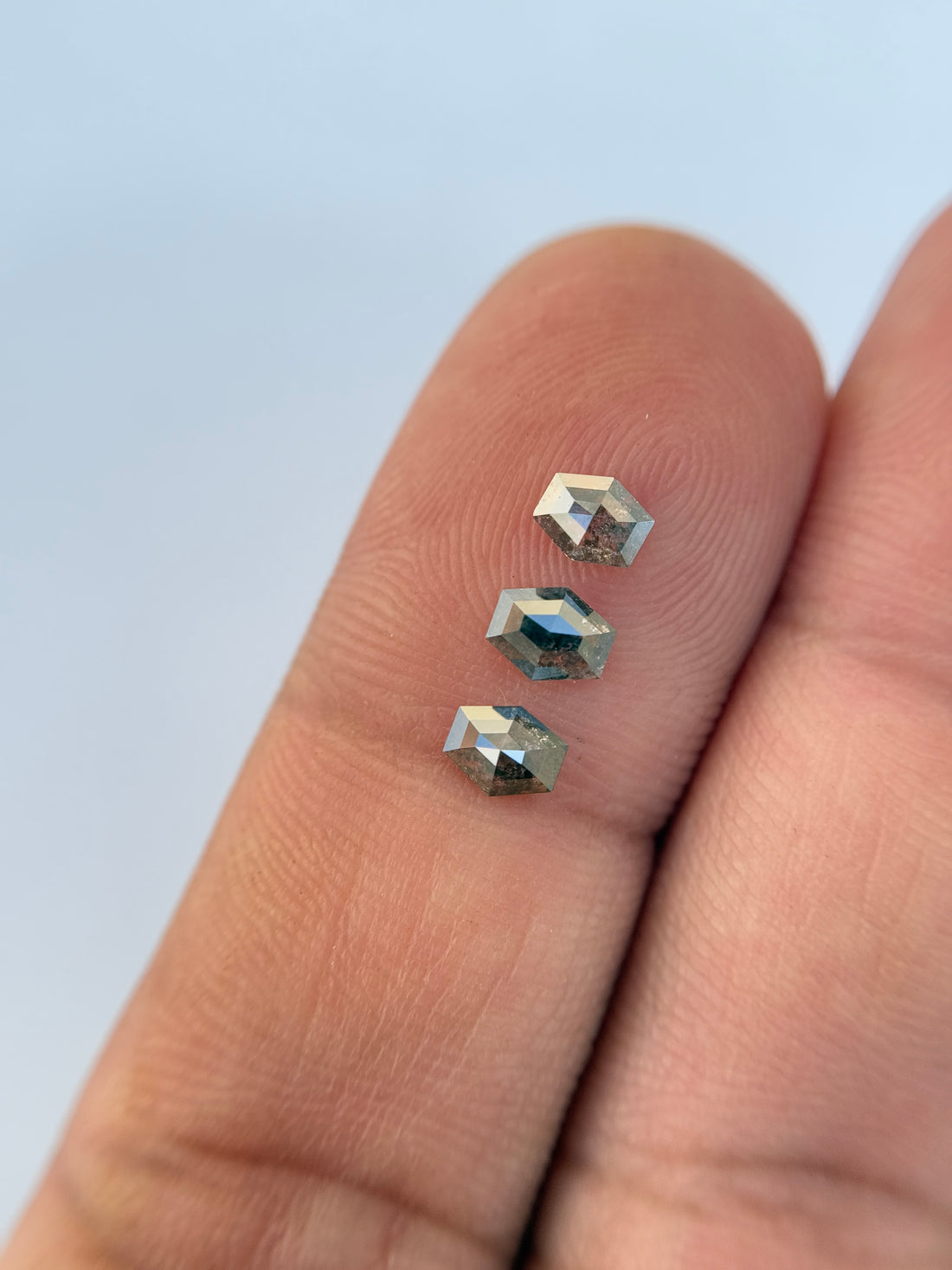 1 Ct Hexagon Rose Cut Grey Natural Salt and Pepper Diamond