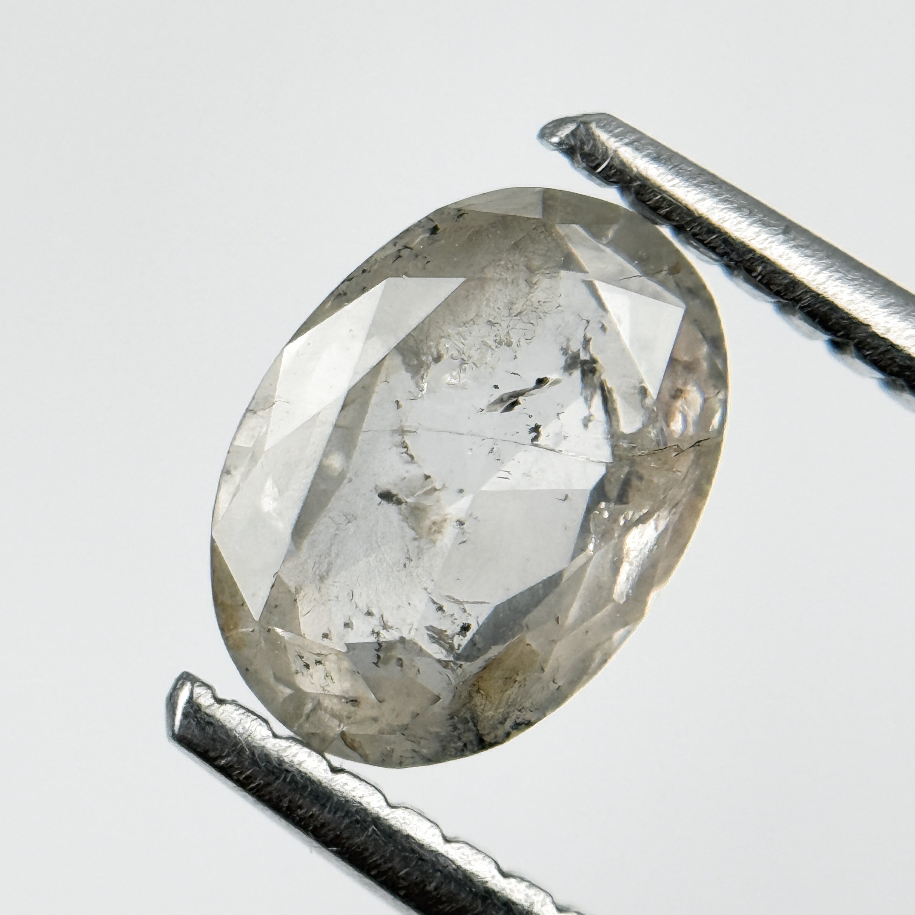 1.03 Ct Oval Rose Cut White Natural Salt and Pepper Diamond