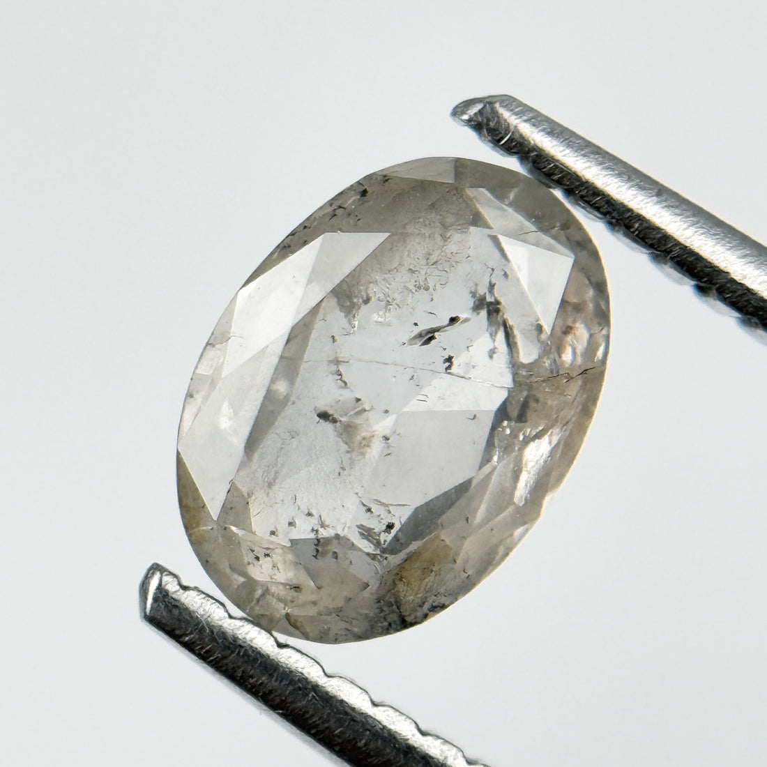 1.03 Ct Oval Rose Cut White Natural Salt and Pepper Diamond