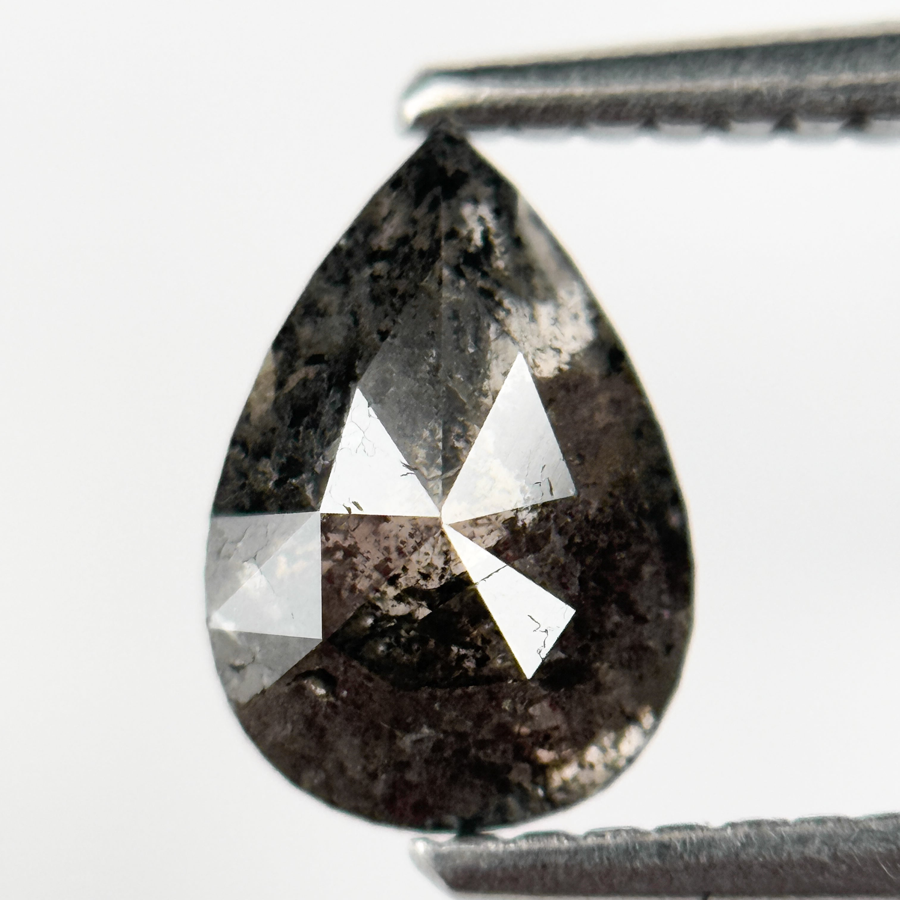 1.29 Ct Pear Rose Cut Grey Natural Salt and Pepper Diamond