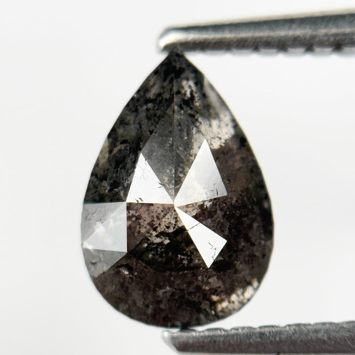 1.29 Ct Pear Rose Cut Grey Natural Salt and Pepper Diamond