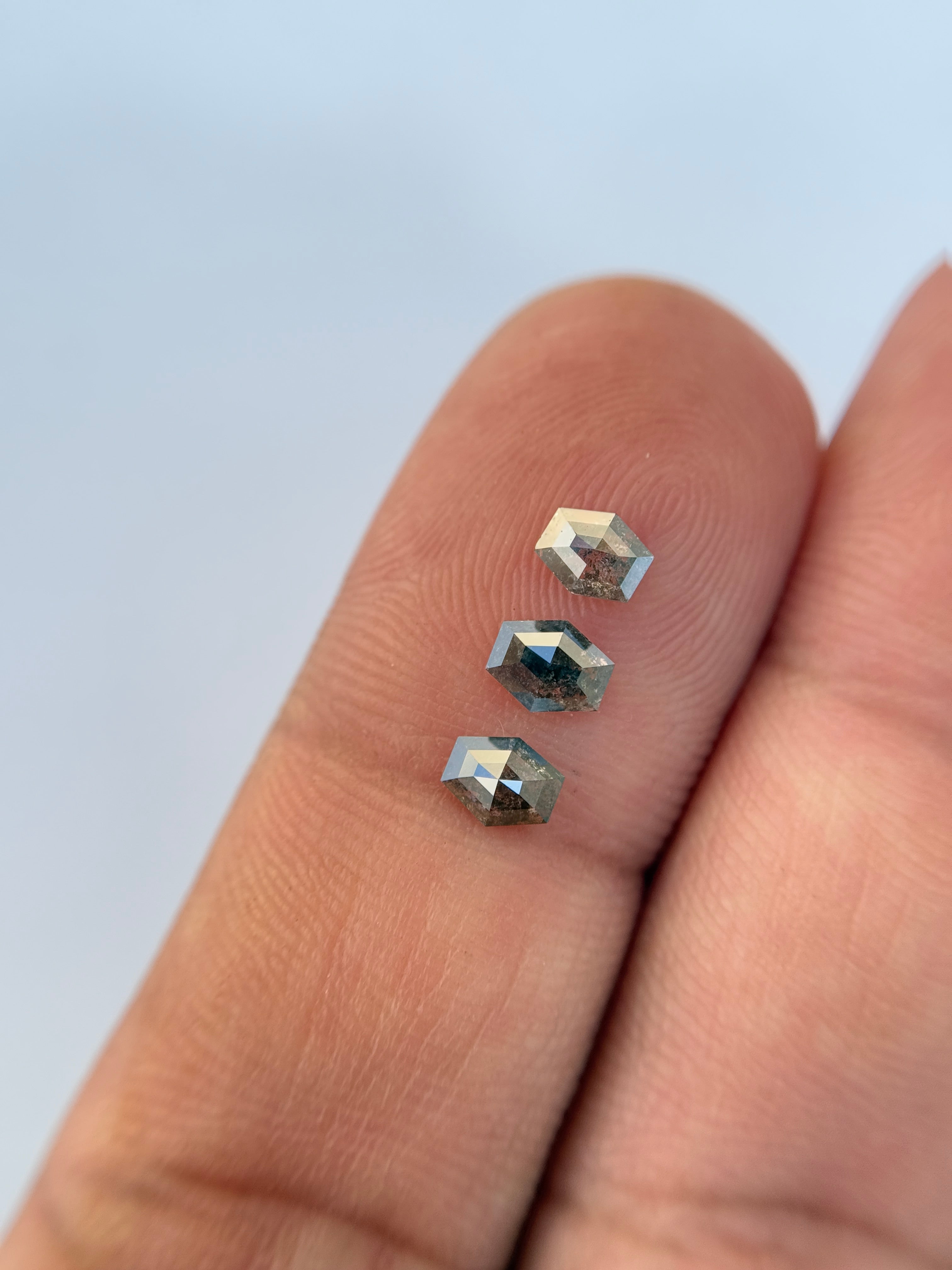 1 Ct Hexagon Rose Cut Grey Natural Salt and Pepper Diamond