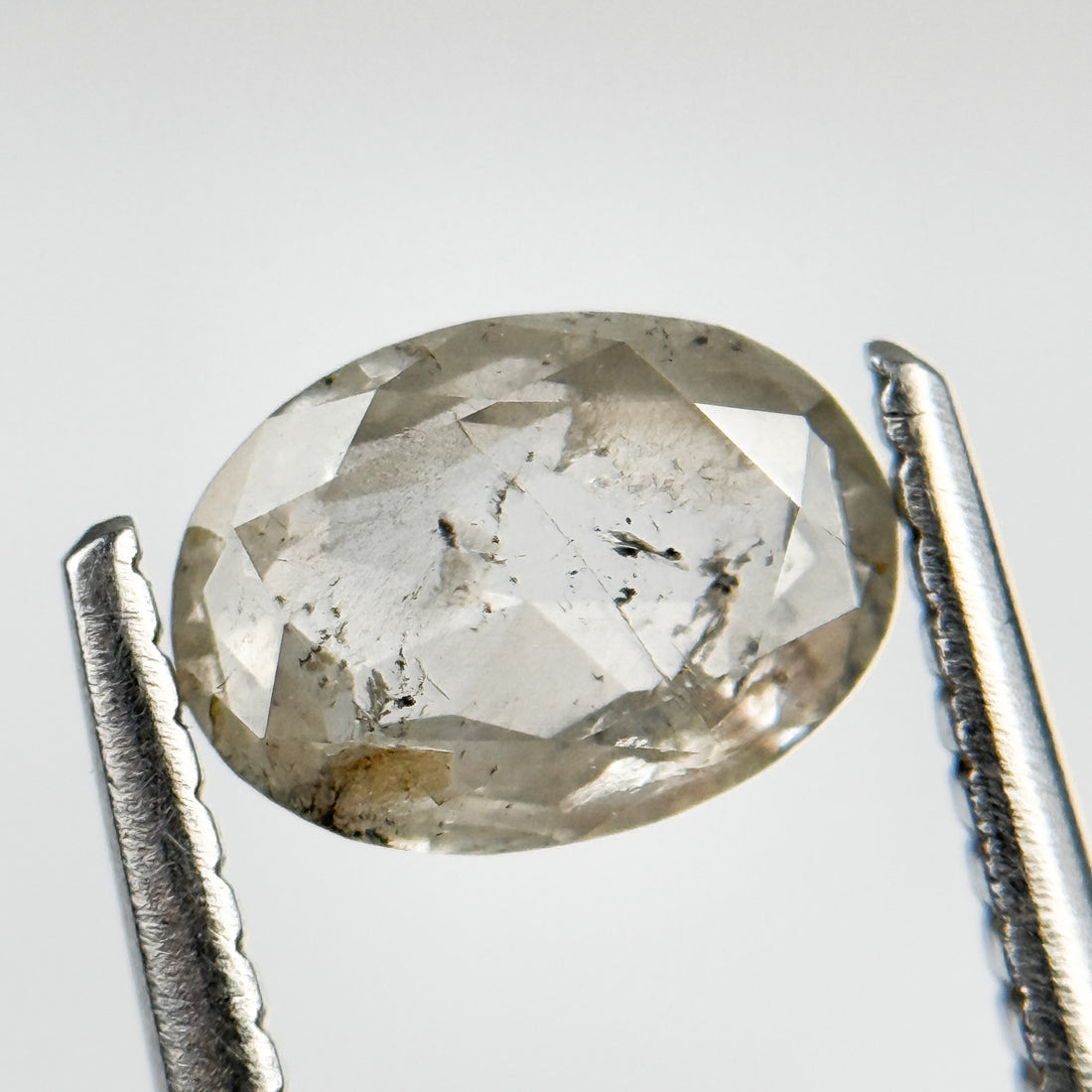 1.03 Ct Oval Rose Cut White Natural Salt and Pepper Diamond