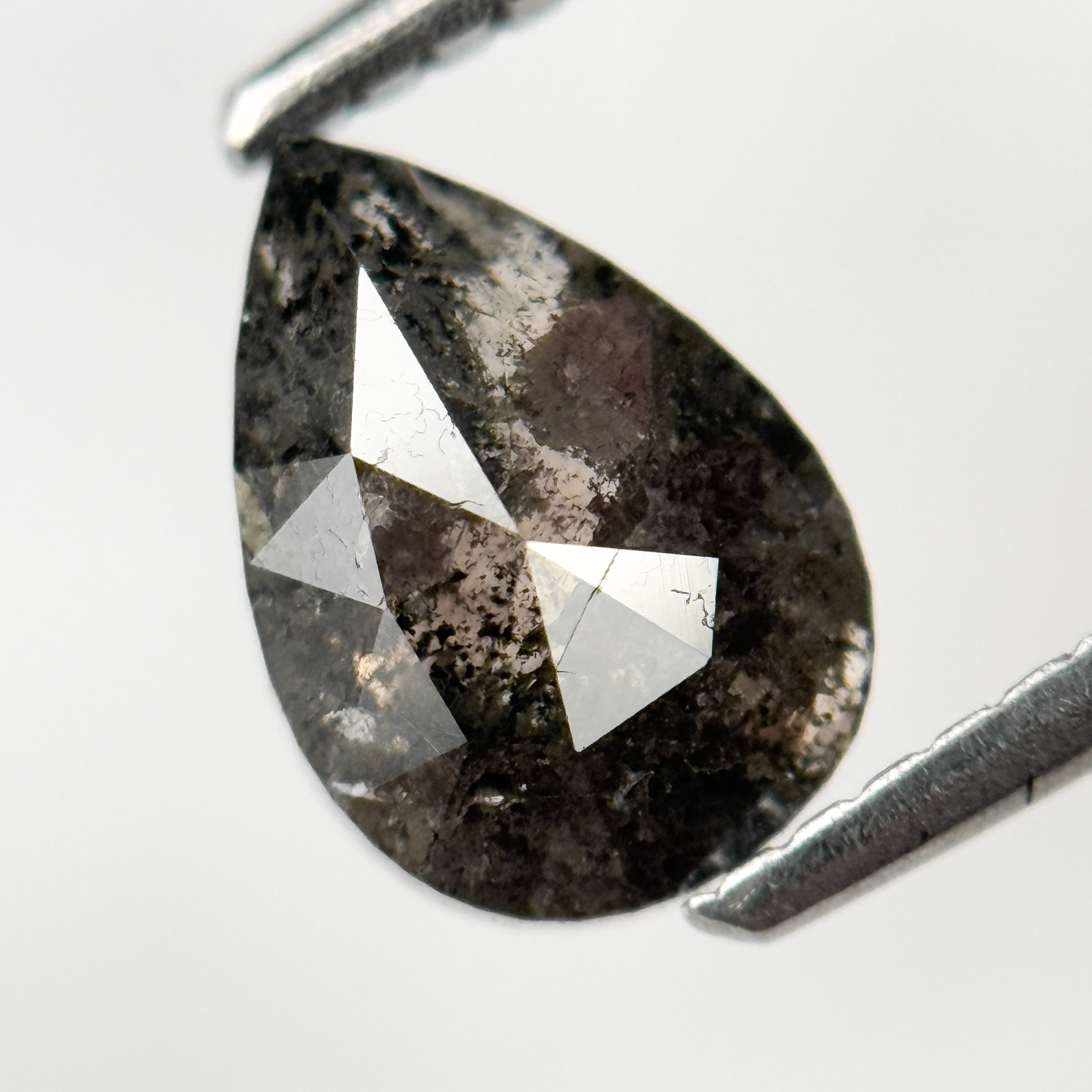 1.29 Ct Pear Rose Cut Grey Natural Salt and Pepper Diamond