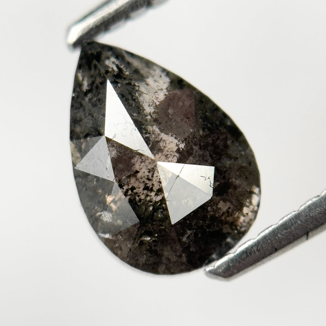 1.29 Ct Pear Rose Cut Grey Natural Salt and Pepper Diamond
