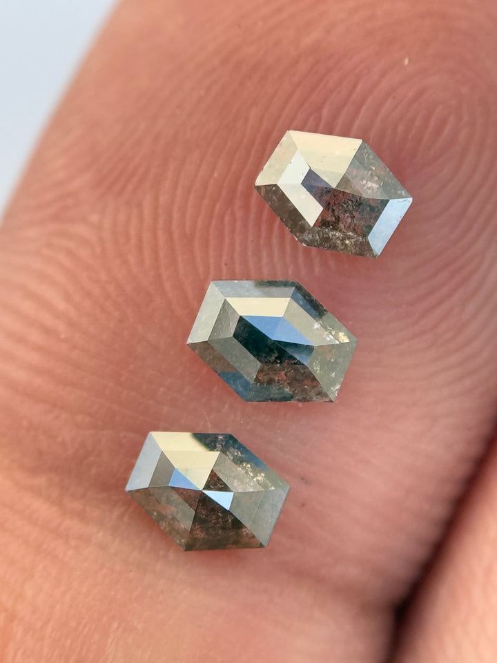 1 Ct Hexagon Rose Cut Grey Natural Salt and Pepper Diamond