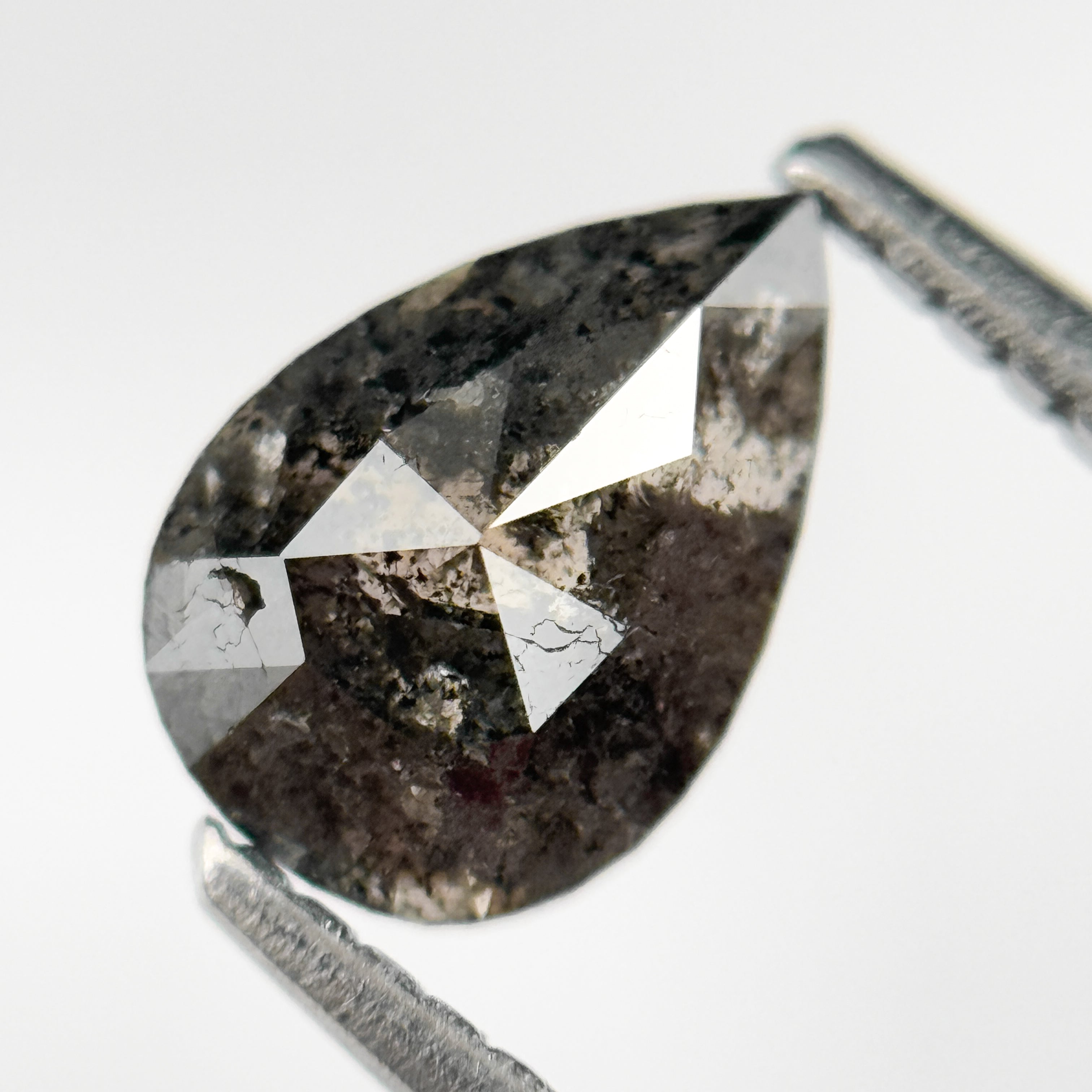1.29 Ct Pear Rose Cut Grey Natural Salt and Pepper Diamond
