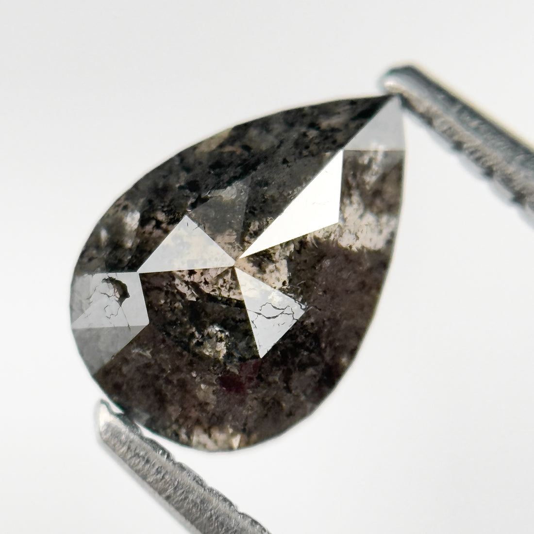 1.29 Ct Pear Rose Cut Grey Natural Salt and Pepper Diamond