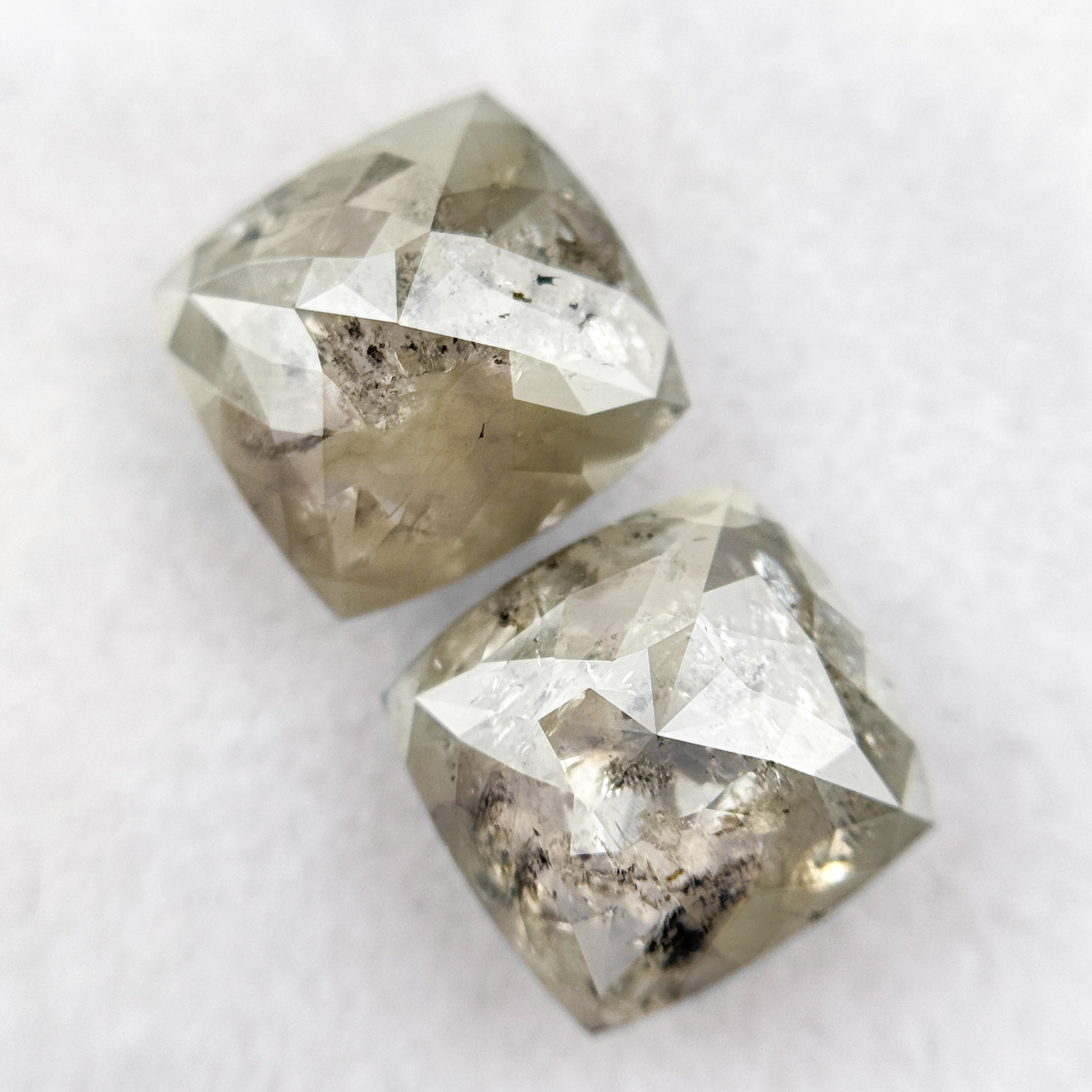 3.71 Ct Cushion Rose Cut Grey Natural Salt and Pepper Diamond
