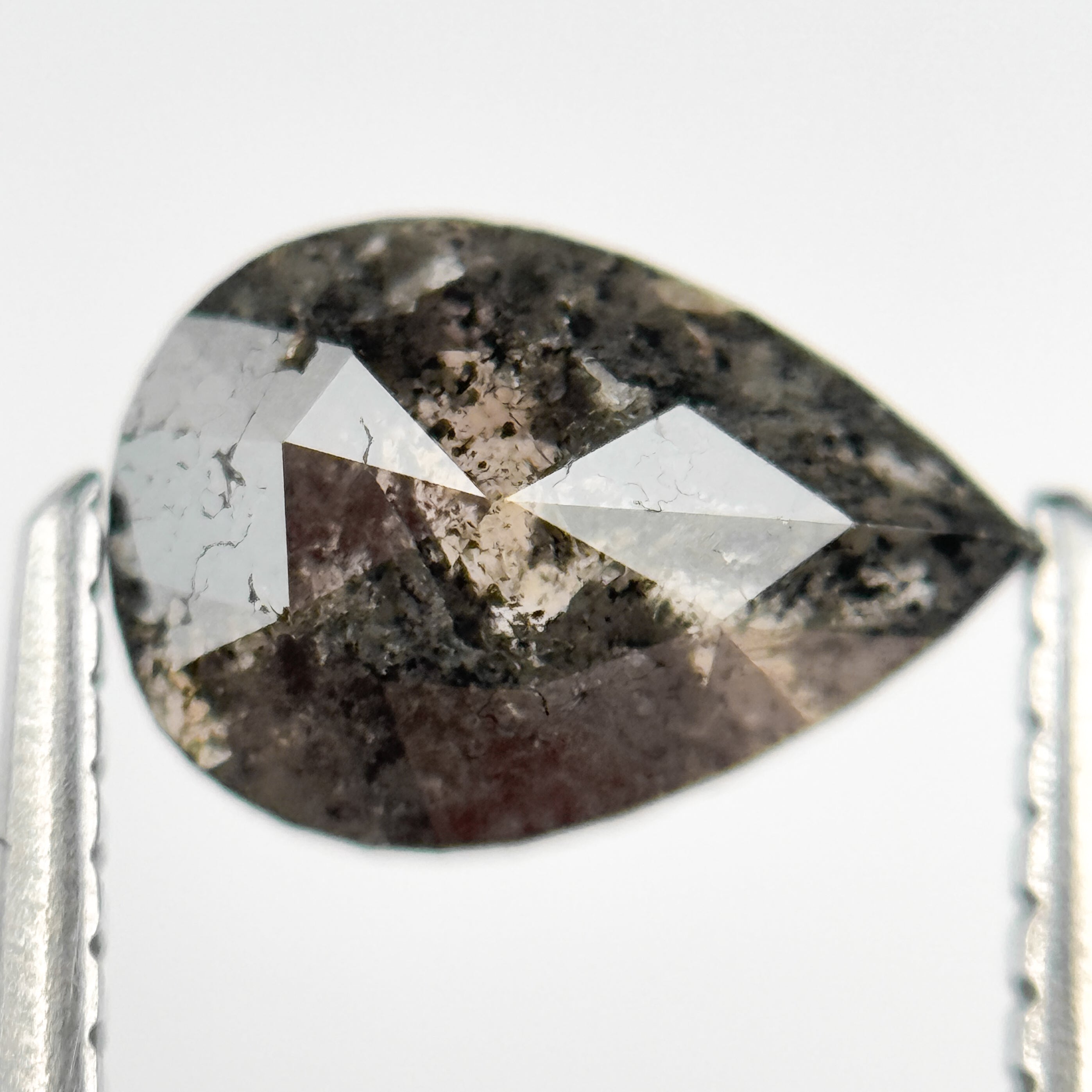 1.29 Ct Pear Rose Cut Grey Natural Salt and Pepper Diamond