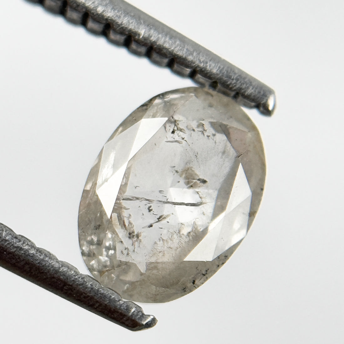 1.03 Ct Oval Rose Cut White Natural Salt and Pepper Diamond