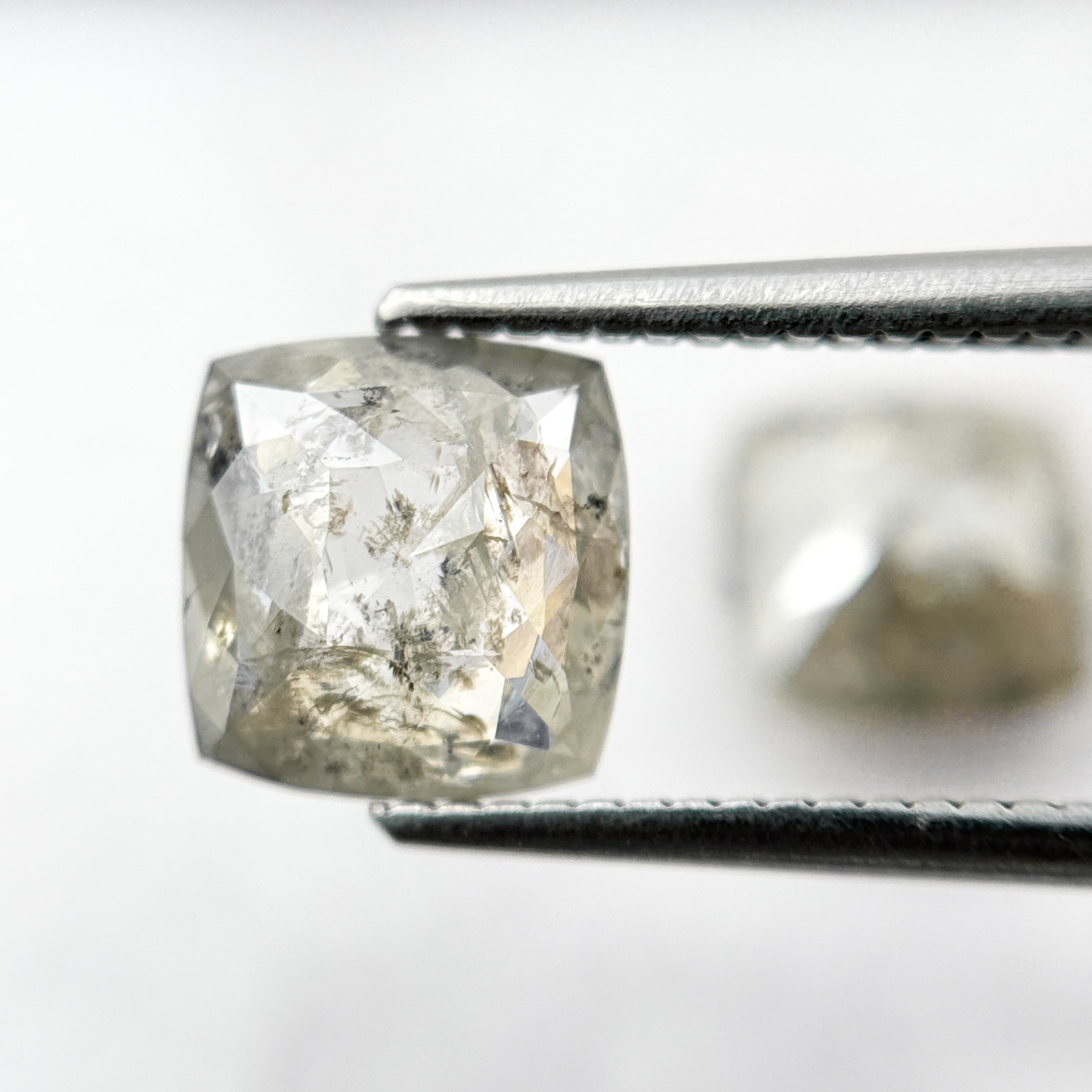 3.71 Ct Cushion Rose Cut Grey Natural Salt and Pepper Diamond