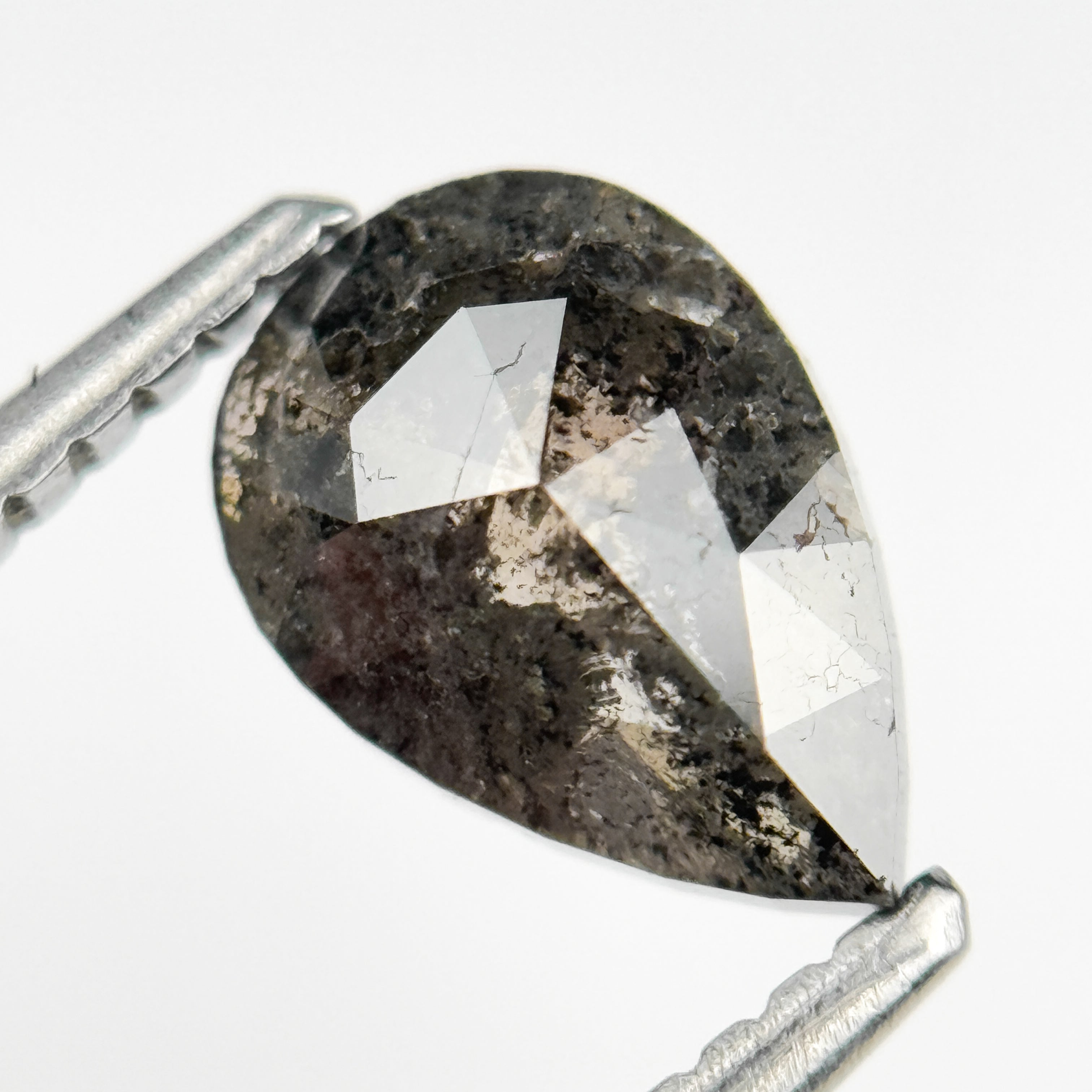 1.29 Ct Pear Rose Cut Grey Natural Salt and Pepper Diamond