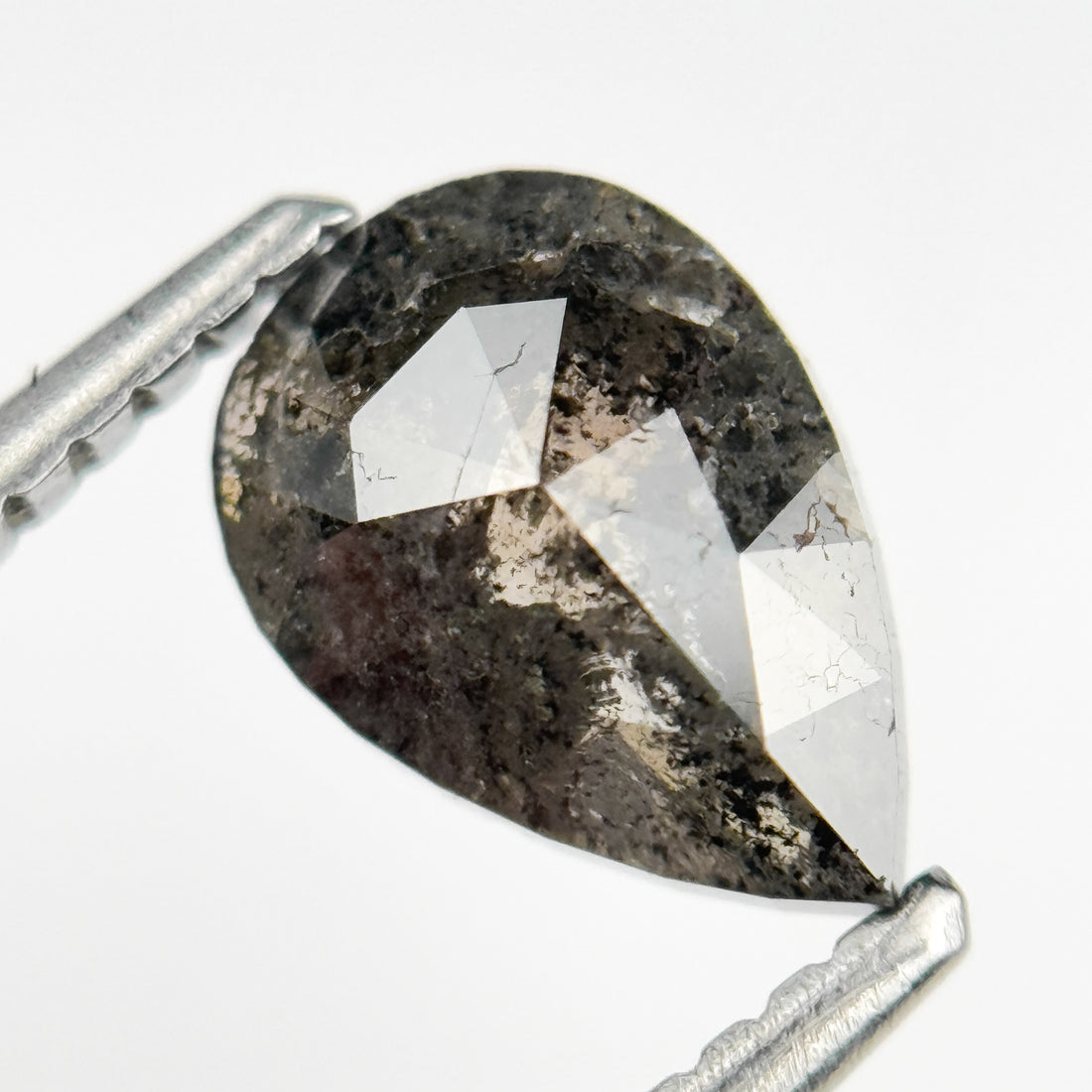 1.29 Ct Pear Rose Cut Grey Natural Salt and Pepper Diamond