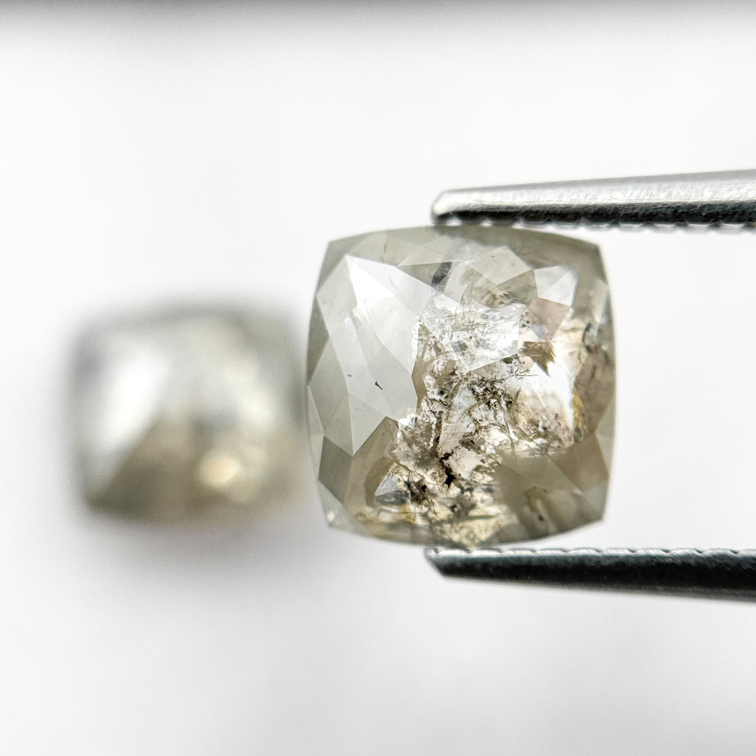 3.71 Ct Cushion Rose Cut Grey Natural Salt and Pepper Diamond