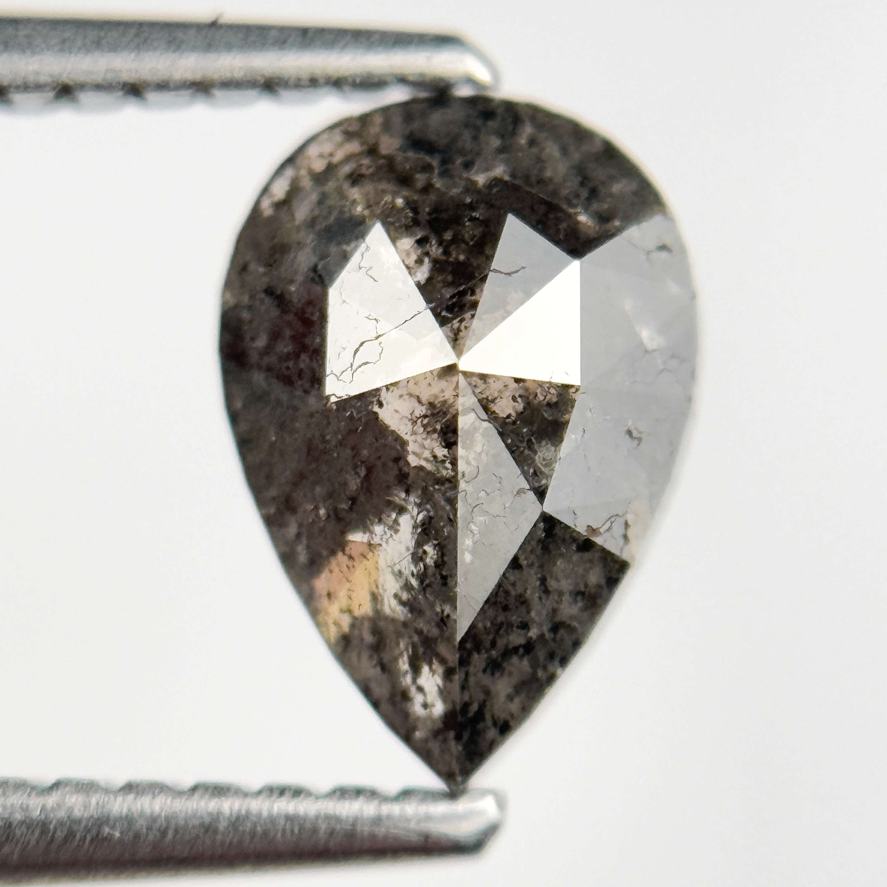 1.29 Ct Pear Rose Cut Grey Natural Salt and Pepper Diamond