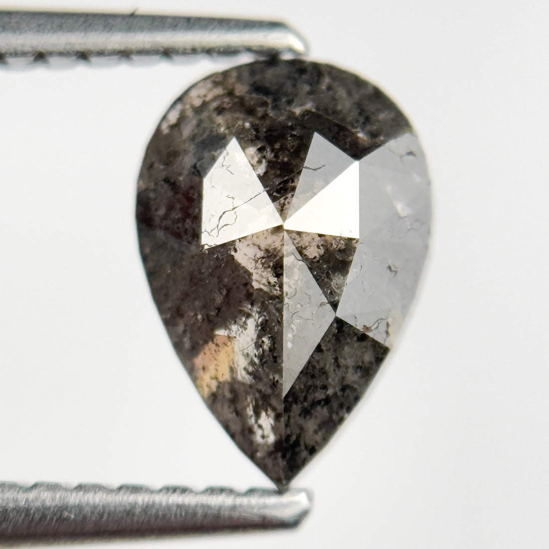 1.29 Ct Pear Rose Cut Grey Natural Salt and Pepper Diamond