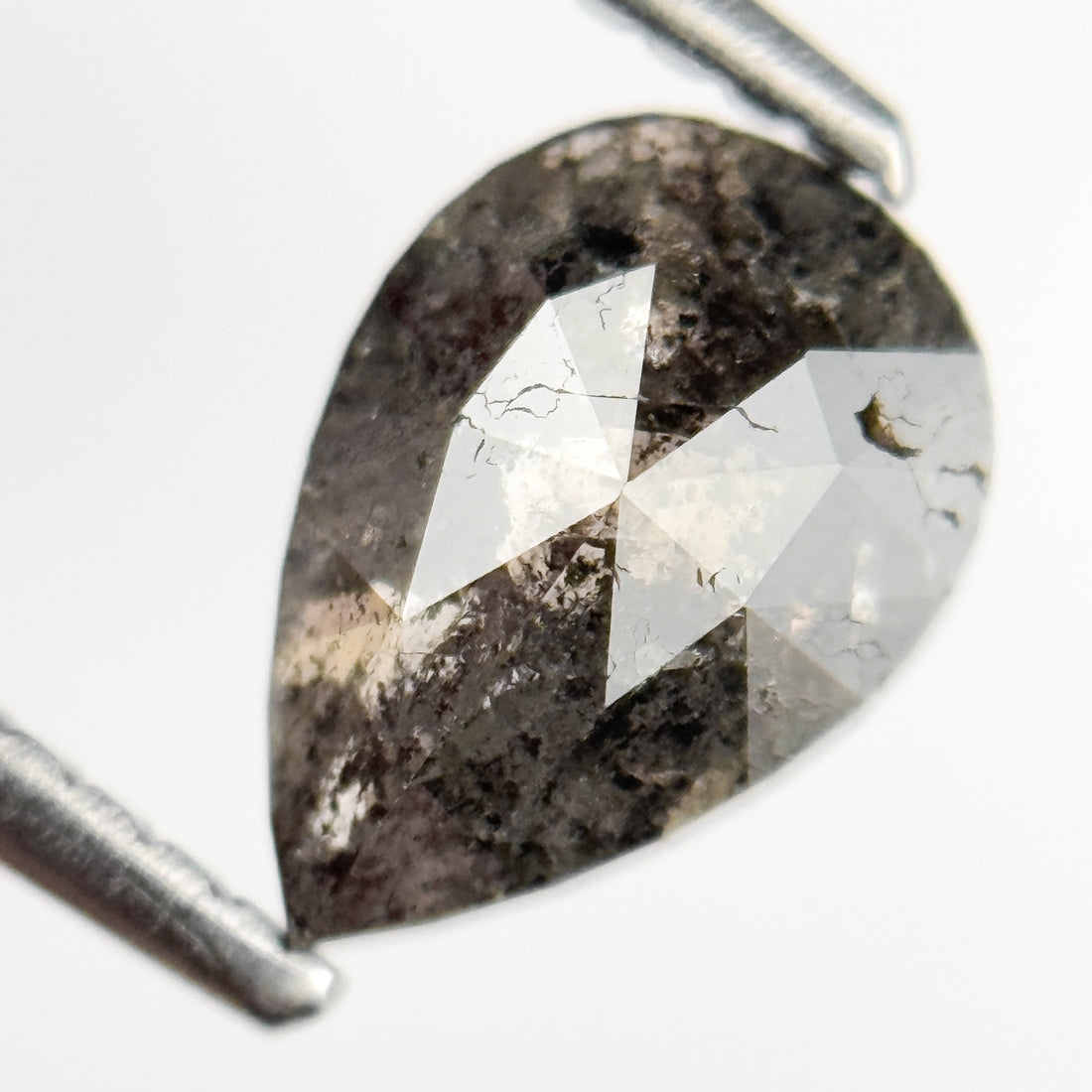 1.29 Ct Pear Rose Cut Grey Natural Salt and Pepper Diamond