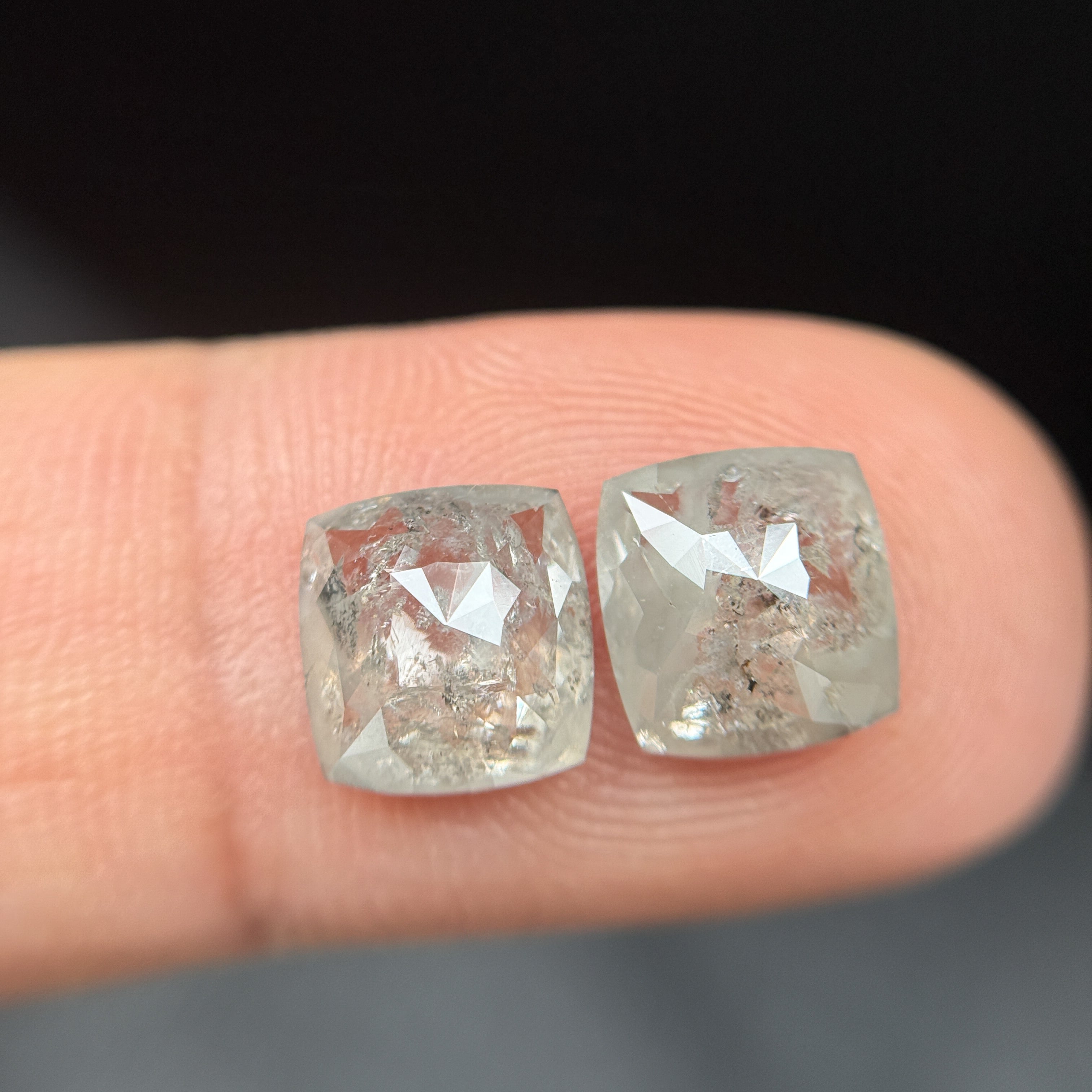 3.71 Ct Cushion Rose Cut Grey Natural Salt and Pepper Diamond