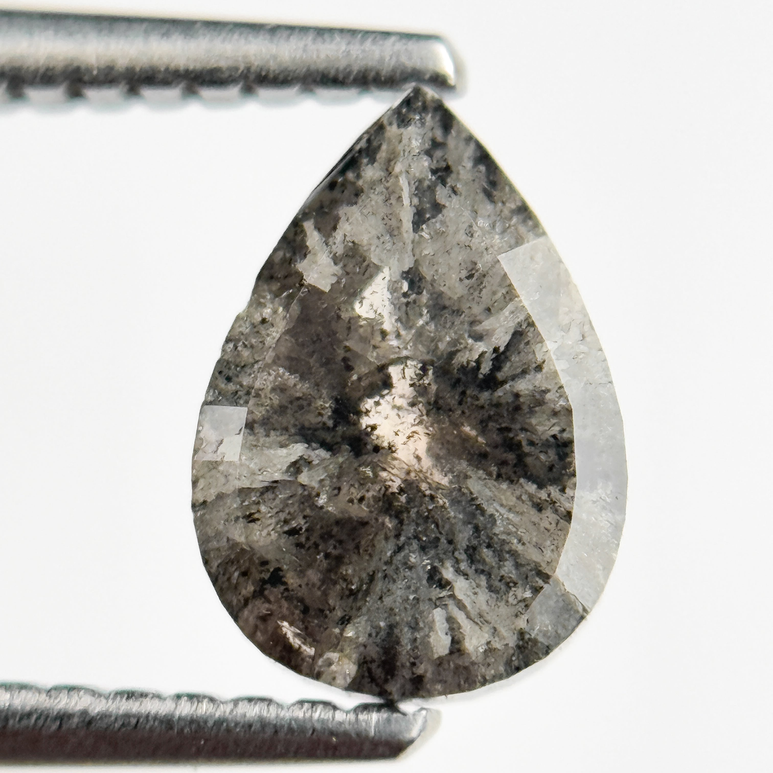 1.29 Ct Pear Rose Cut Grey Natural Salt and Pepper Diamond
