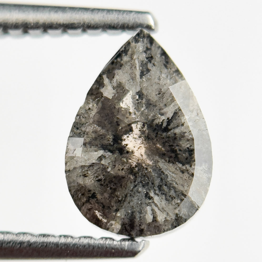 1.29 Ct Pear Rose Cut Grey Natural Salt and Pepper Diamond