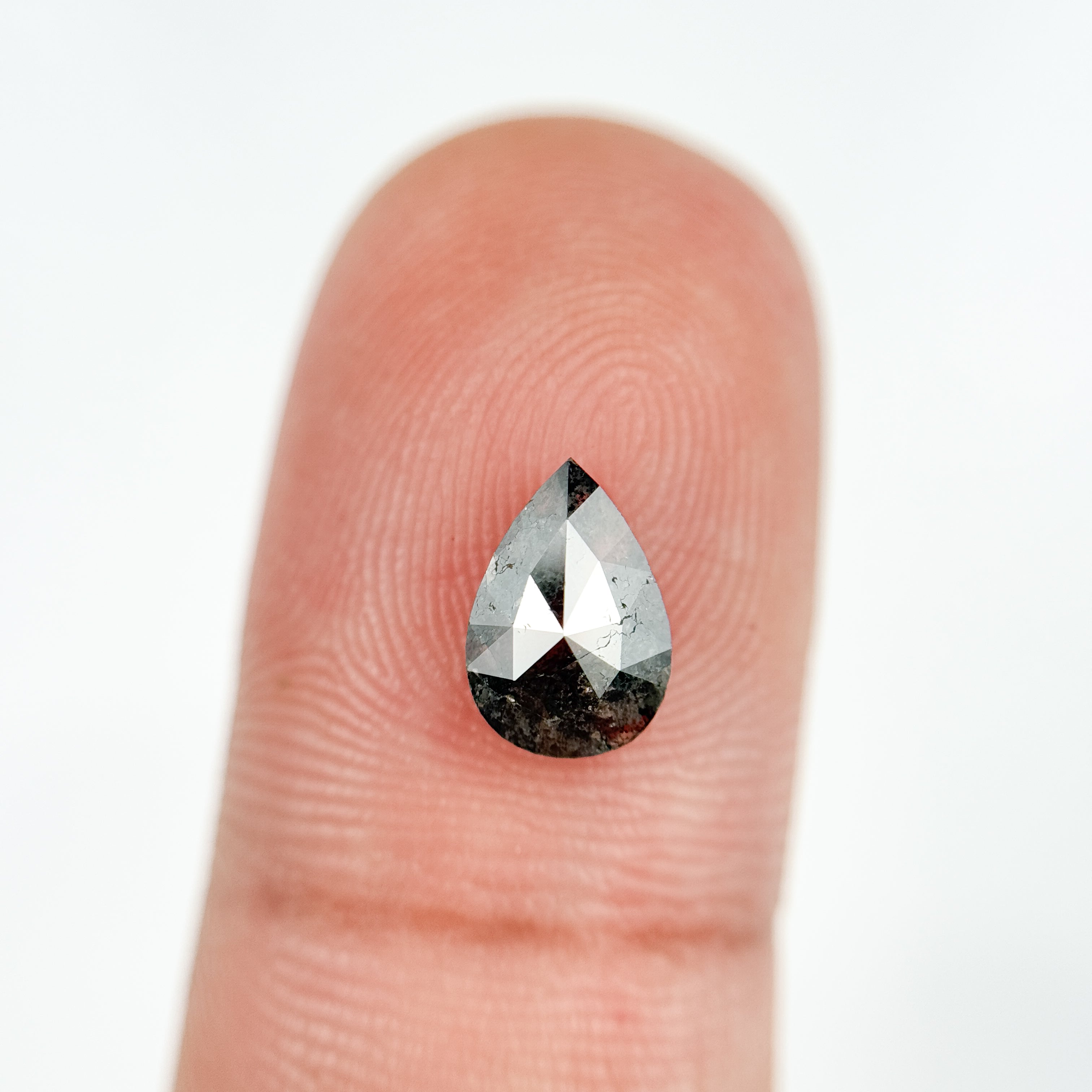 1.29 Ct Pear Rose Cut Grey Natural Salt and Pepper Diamond