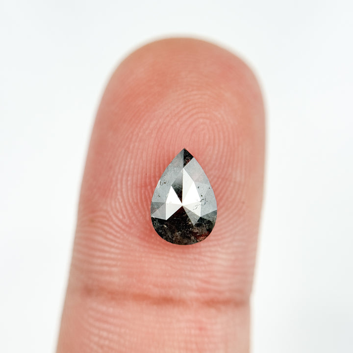 1.29 Ct Pear Rose Cut Grey Natural Salt and Pepper Diamond