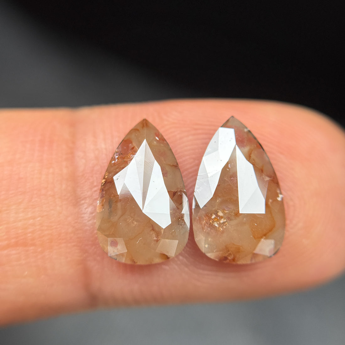 3.0 Ct Pear Rose Cut Orange Natural Galaxy Diamond Pair