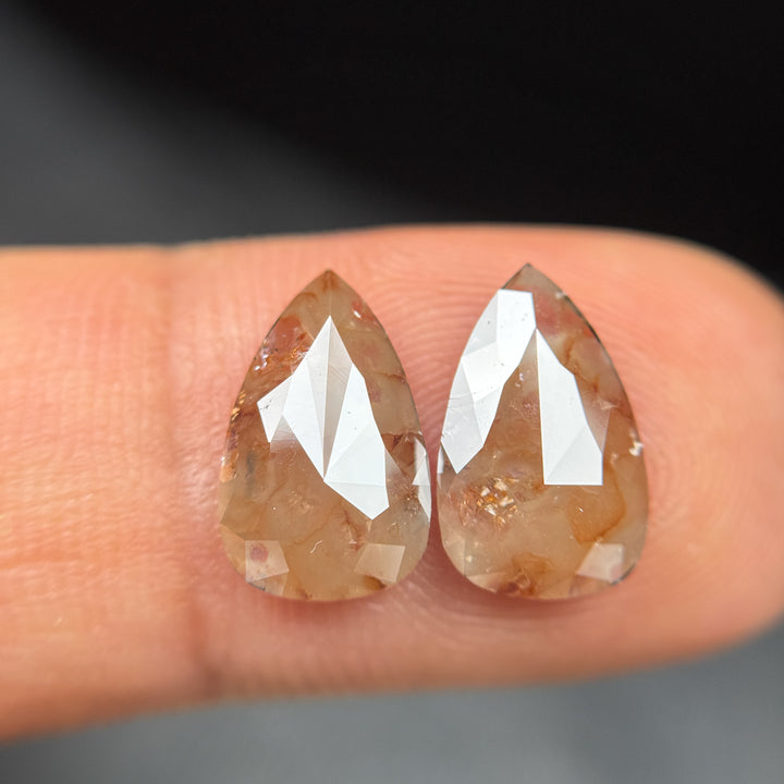 3.0 Ct Pear Rose Cut Orange Natural Galaxy Diamond Pair