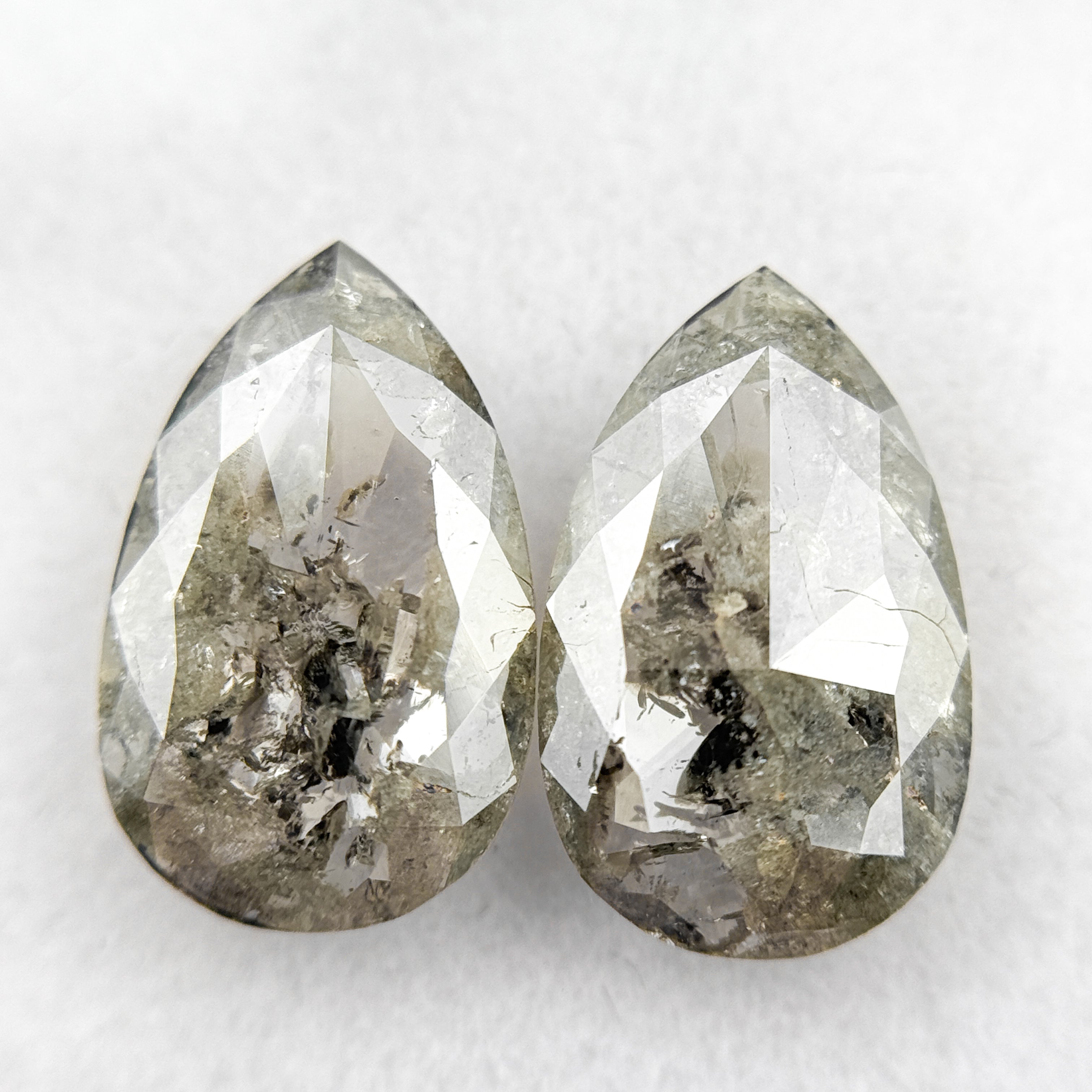 3.20 Ct Pear Rose Cut Grey Natural Salt and Pepper Diamond Pair