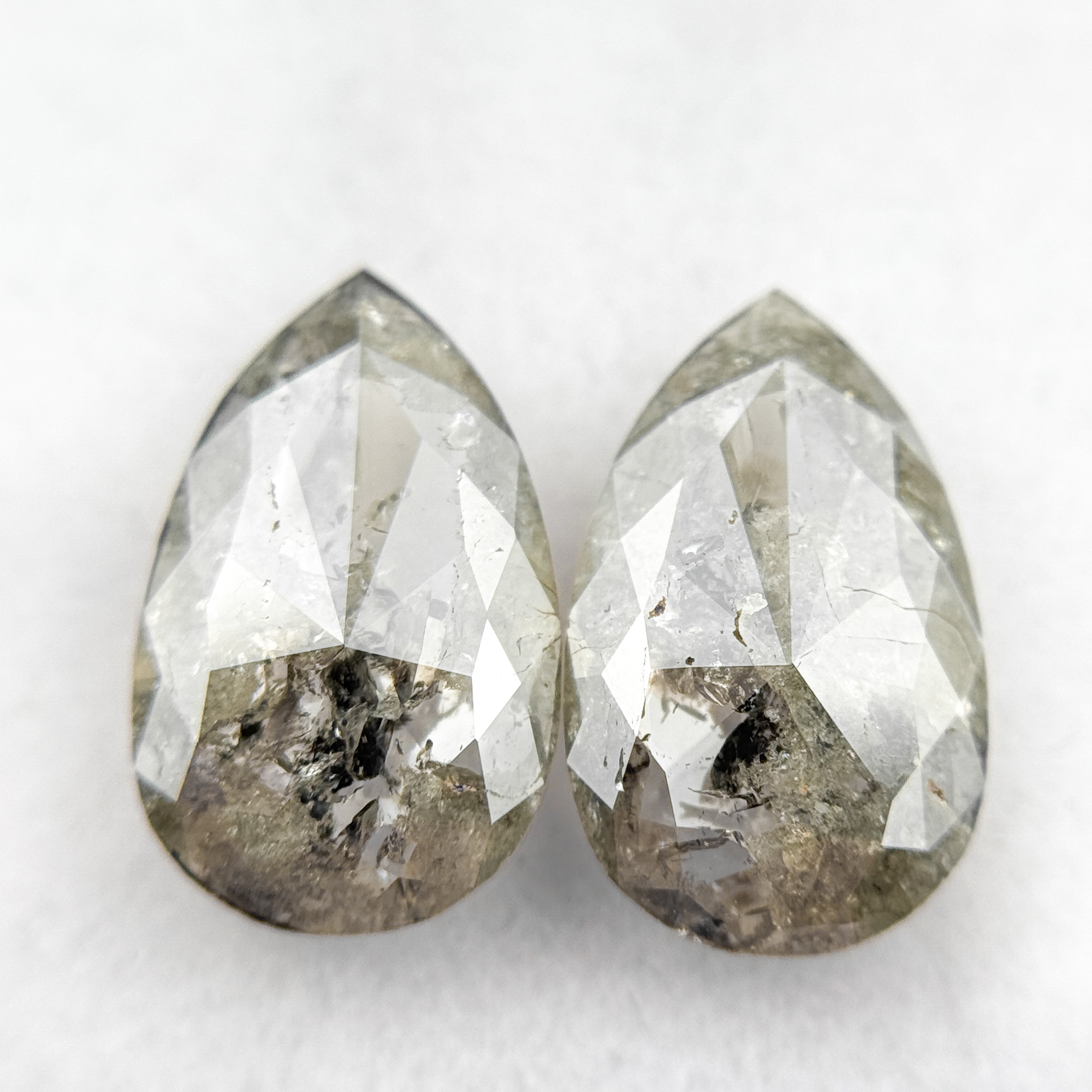 3.20 Ct Pear Rose Cut Grey Natural Salt and Pepper Diamond Pair