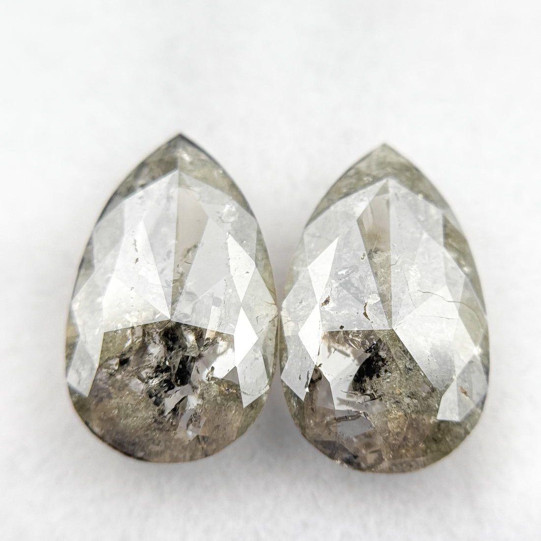 3.20 Ct Pear Rose Cut Grey Natural Salt and Pepper Diamond Pair