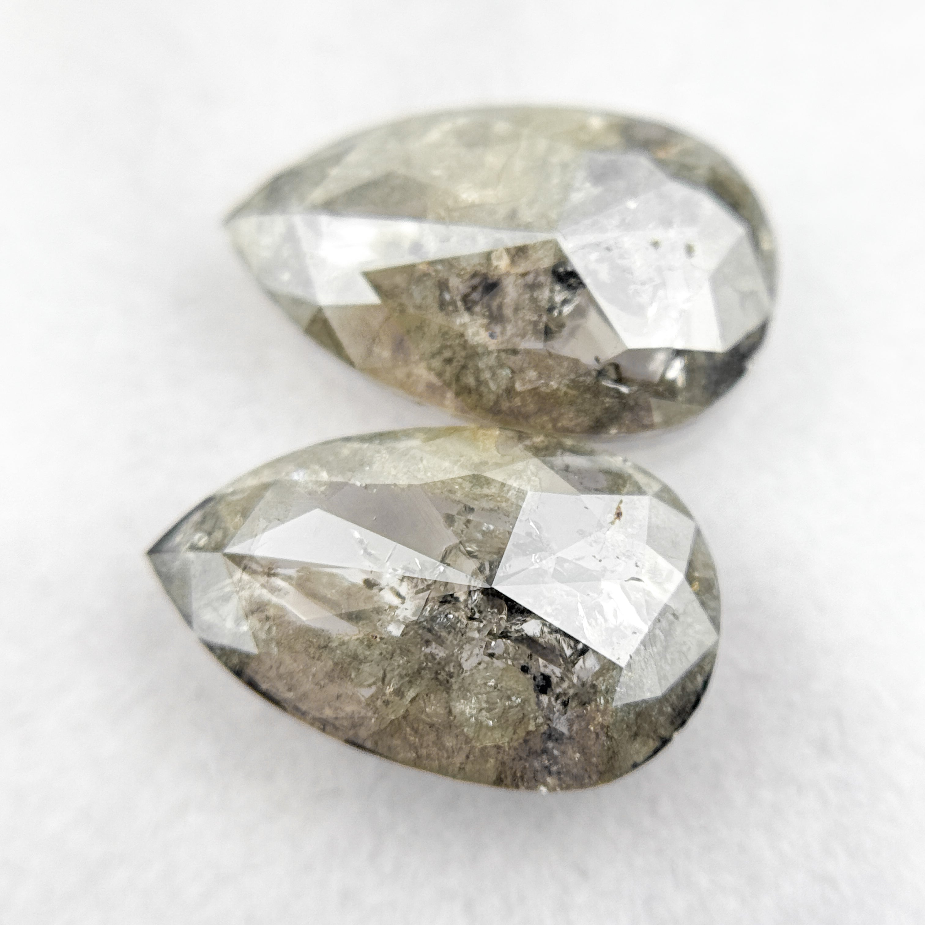 3.20 Ct Pear Rose Cut Grey Natural Salt and Pepper Diamond Pair