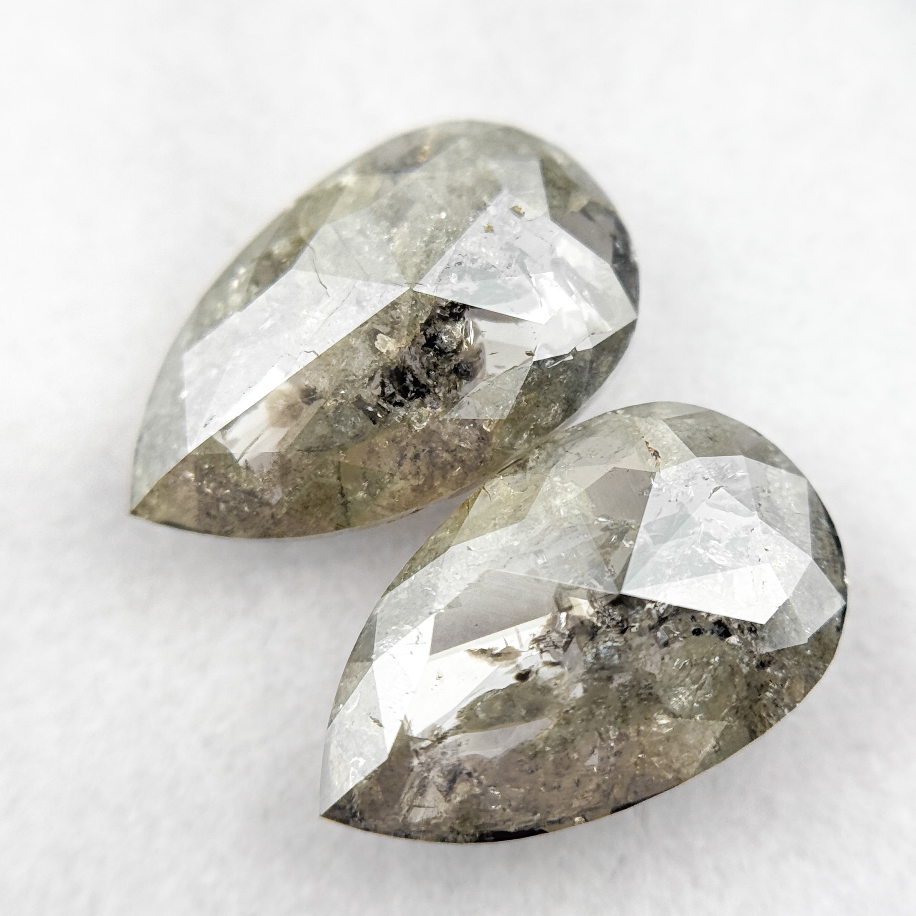 3.20 Ct Pear Rose Cut Grey Natural Salt and Pepper Diamond Pair