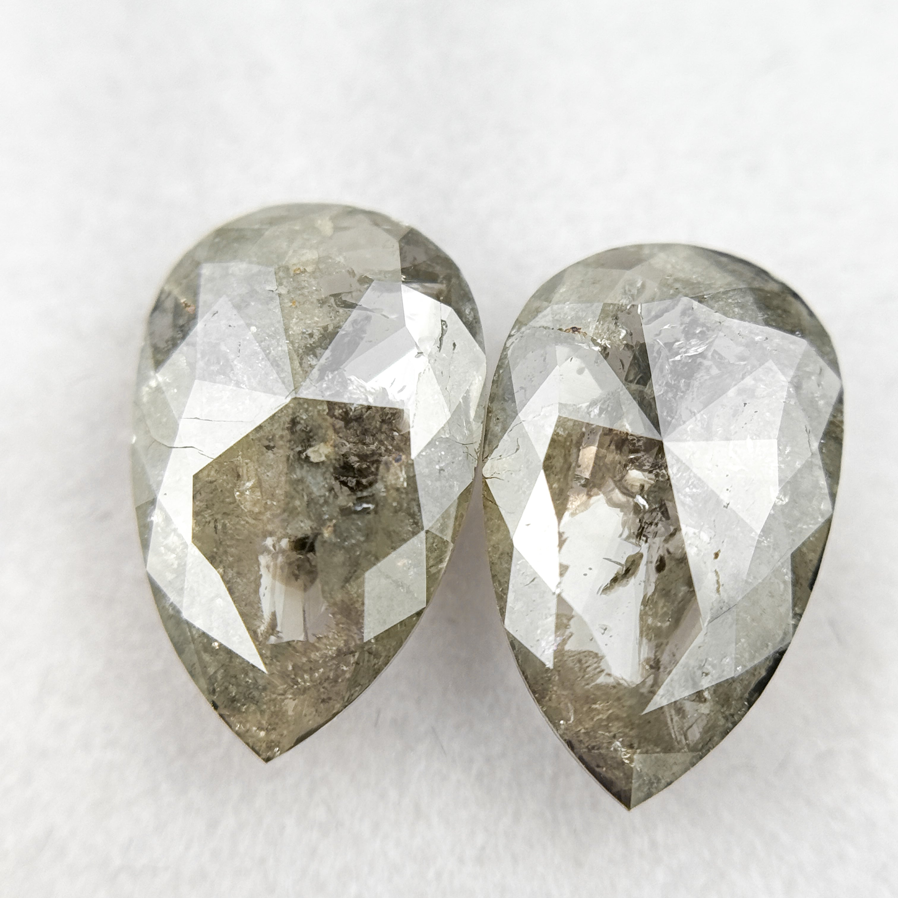 3.20 Ct Pear Rose Cut Grey Natural Salt and Pepper Diamond Pair