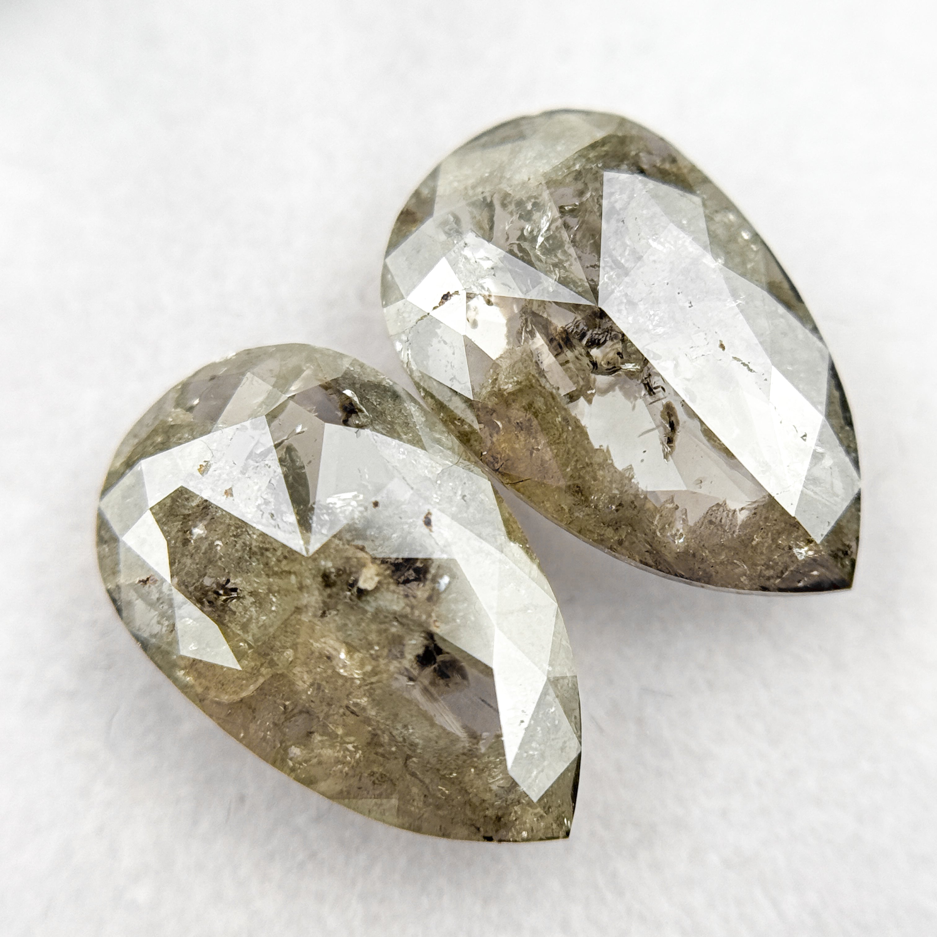 3.20 Ct Pear Rose Cut Grey Natural Salt and Pepper Diamond Pair