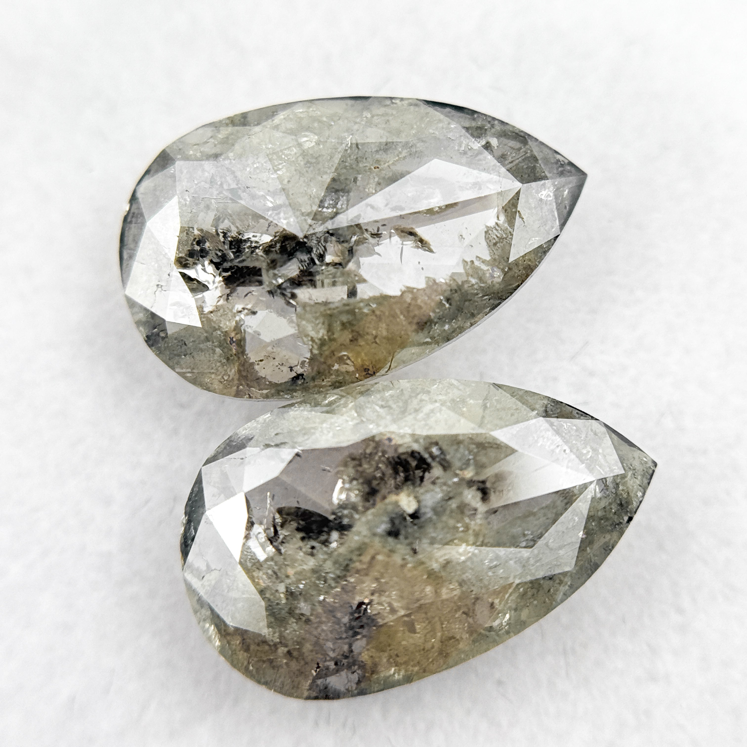 3.20 Ct Pear Rose Cut Grey Natural Salt and Pepper Diamond Pair