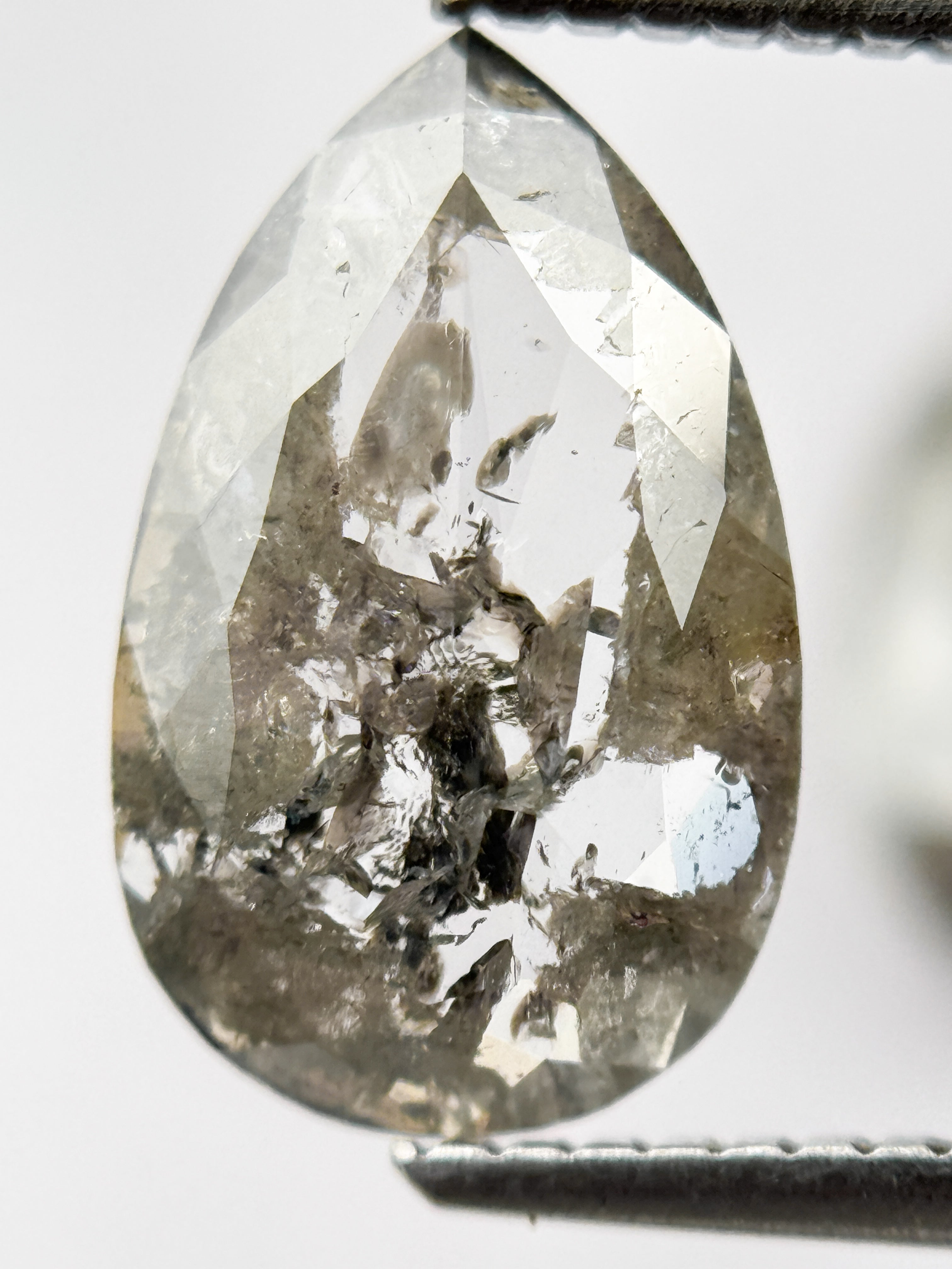 3.20 Ct Pear Rose Cut Grey Natural Salt and Pepper Diamond Pair