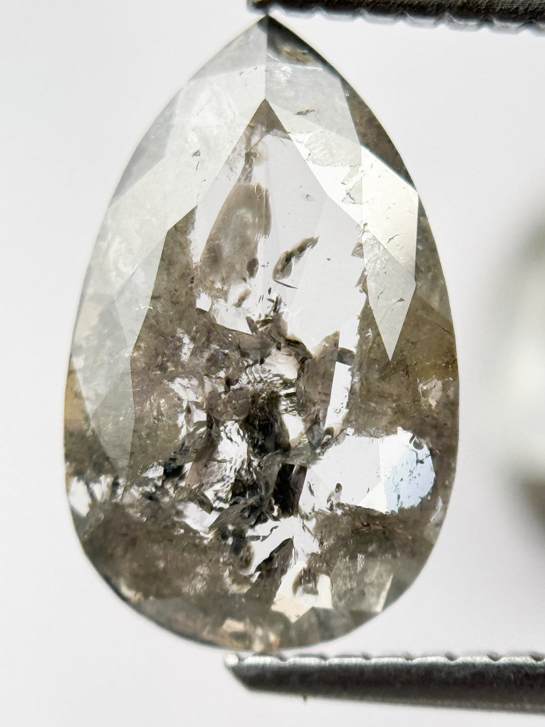 3.20 Ct Pear Rose Cut Grey Natural Salt and Pepper Diamond Pair