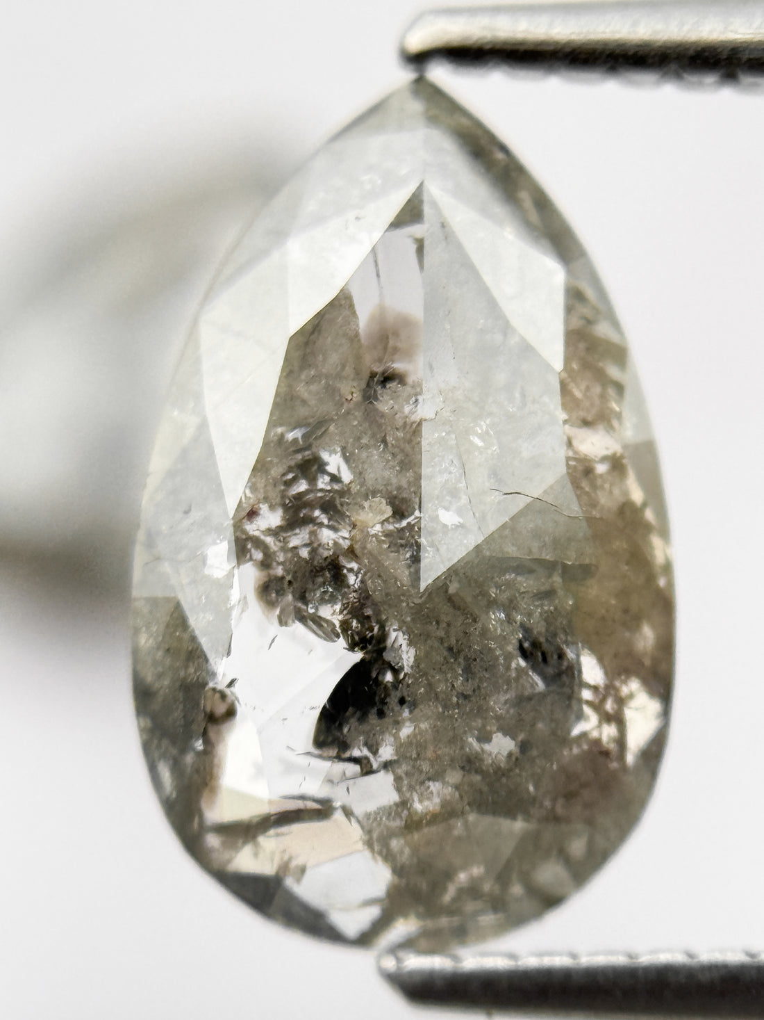 3.20 Ct Pear Rose Cut Grey Natural Salt and Pepper Diamond Pair
