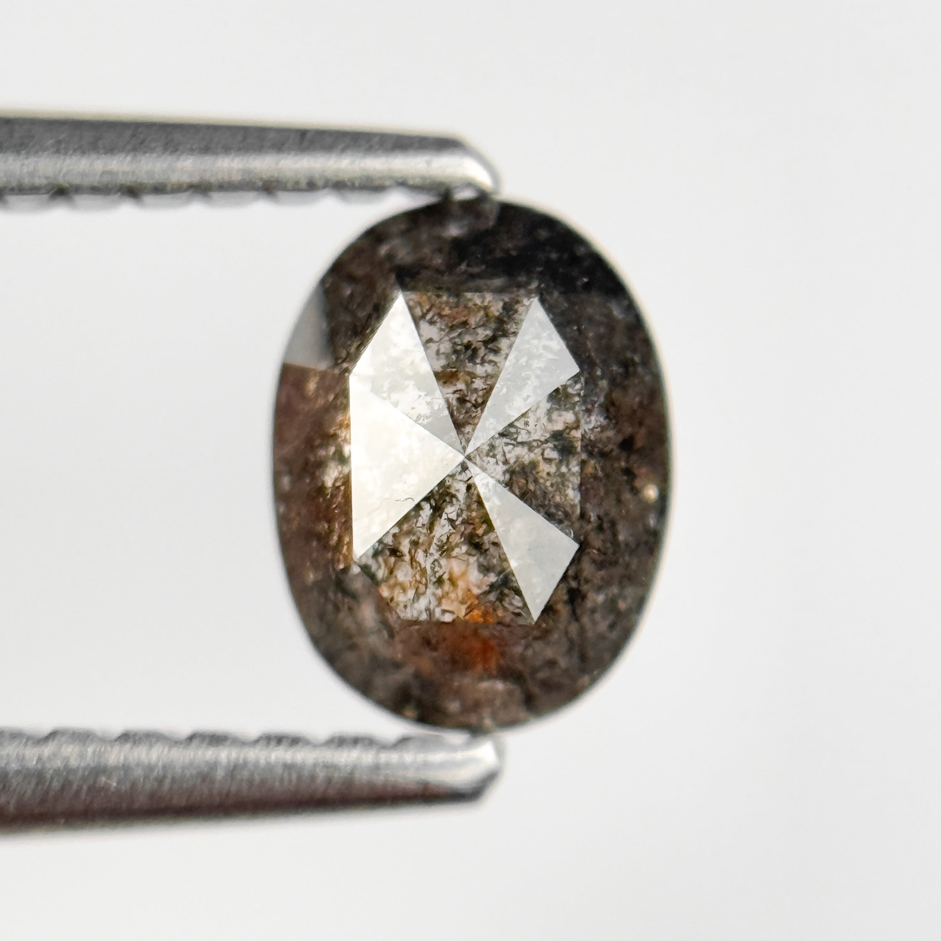 0.70 Ct Oval Rose Cut Grey Natural Salt and Pepper Diamond