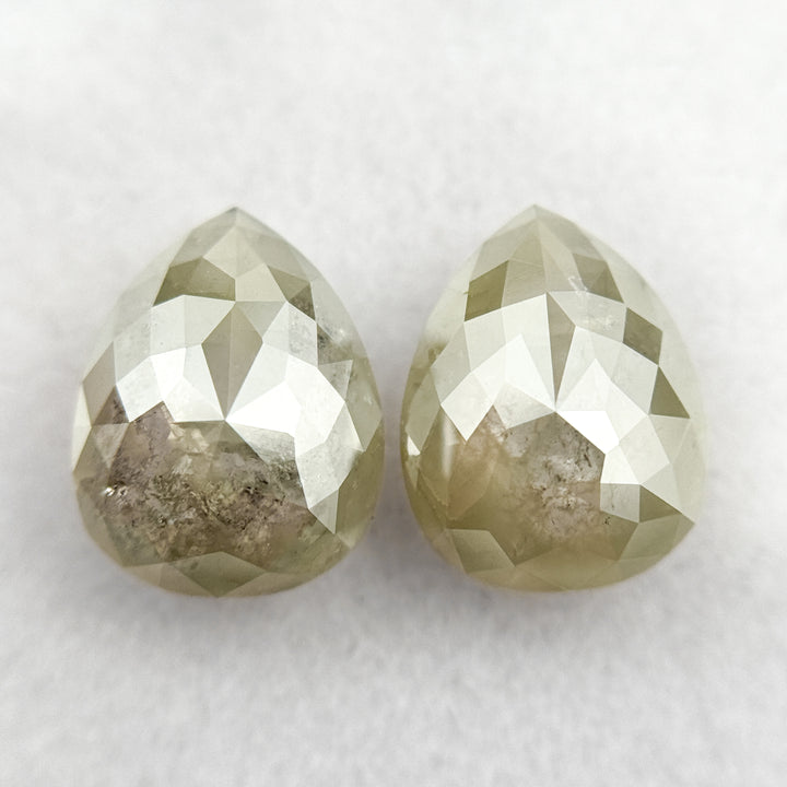 2.60 Ct Pear Rose Cut Greenish Grey Natural Fancy Diamond Pair