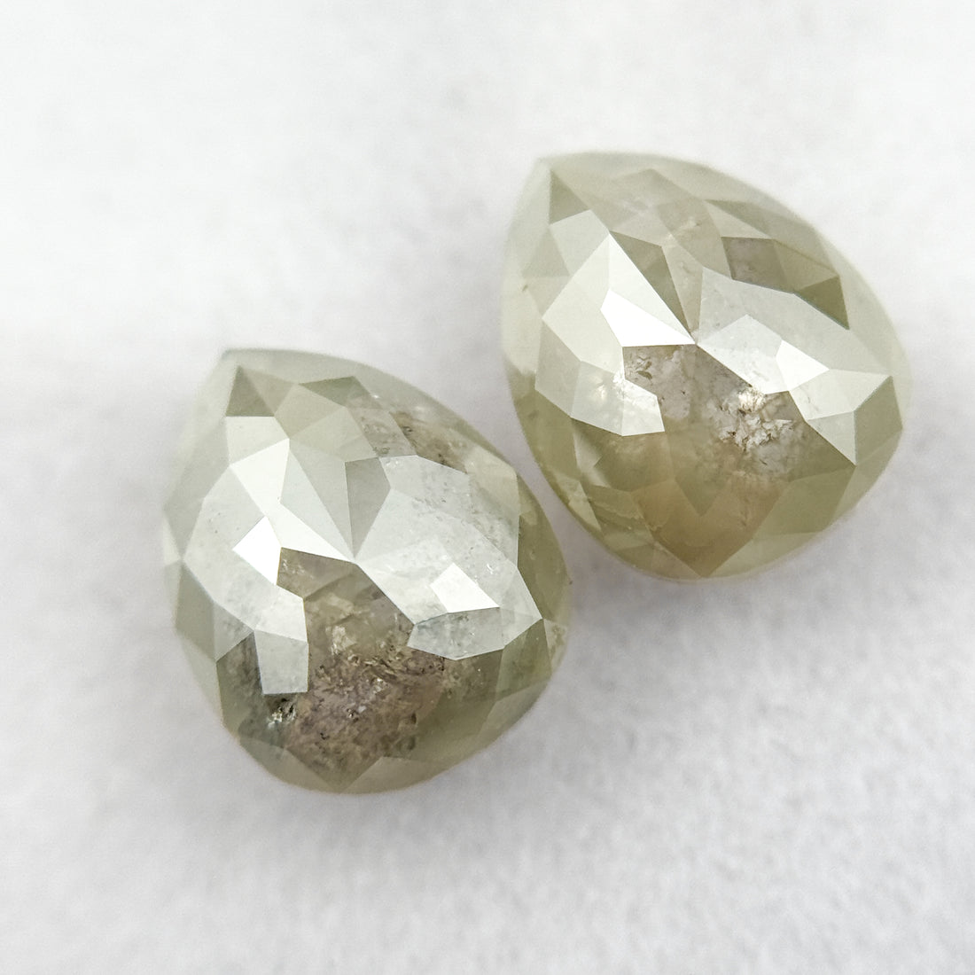 2.60 Ct Pear Rose Cut Greenish Grey Natural Fancy Diamond Pair